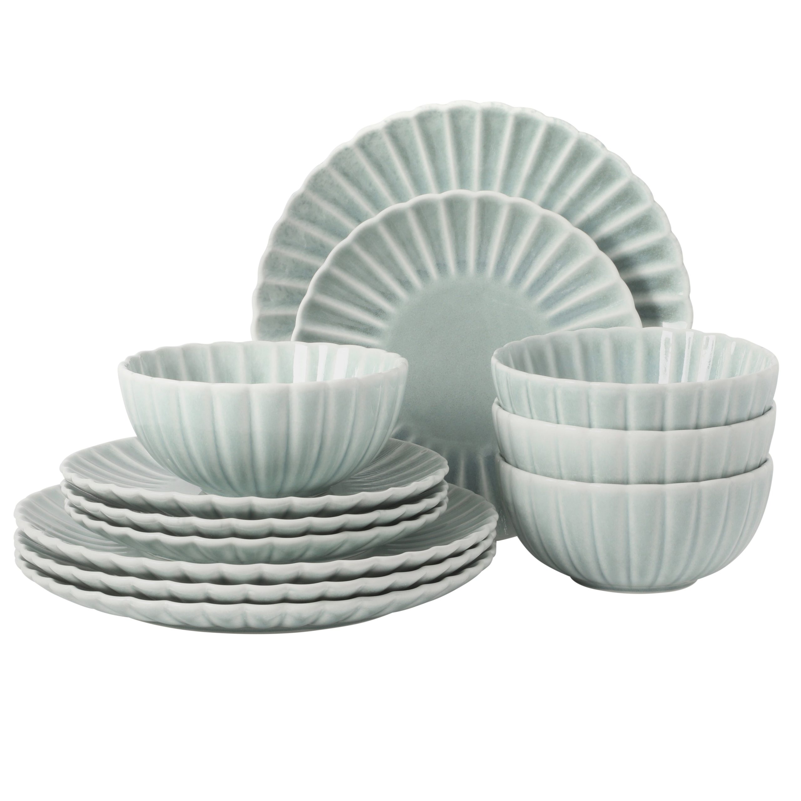 Gibson Elite Peach Orchard 12-Piece New Bone China Dinnerware Set Service for 4, Embossed Fluted Plates and Bowls, Dishwasher Safe - Image 13
