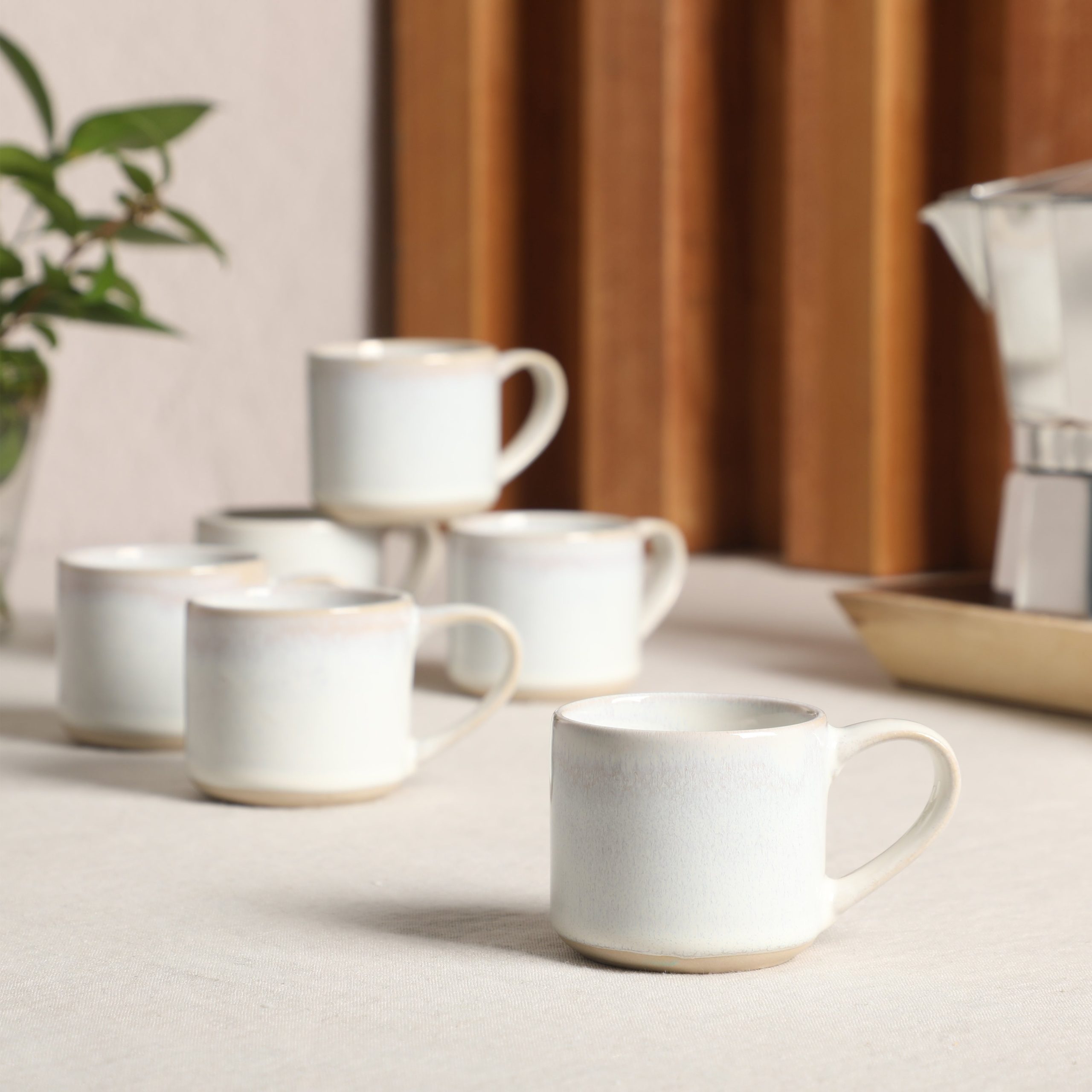 Mr. Coffee Whims Espresso Cups Set of 6, 3.7 oz Stoneware Demitasse Espresso Shot Cups with Handles, Stackable Reactive Glaze Ceramic Coffee Cups - Image 3