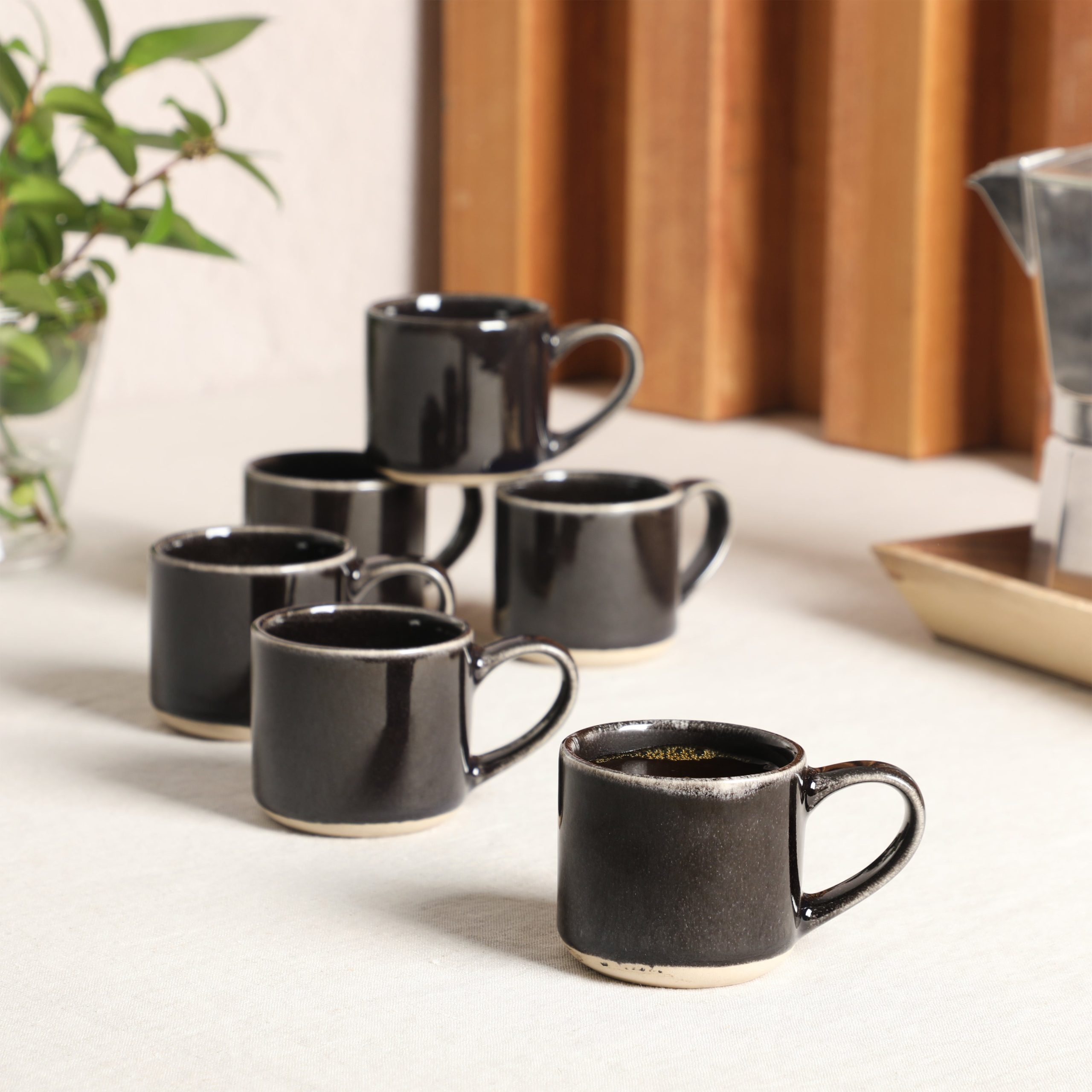 Mr. Coffee Whims Espresso Cups Set of 6, 3.7 oz Stoneware Demitasse Espresso Shot Cups with Handles, Stackable Reactive Glaze Ceramic Coffee Cups - Image 7