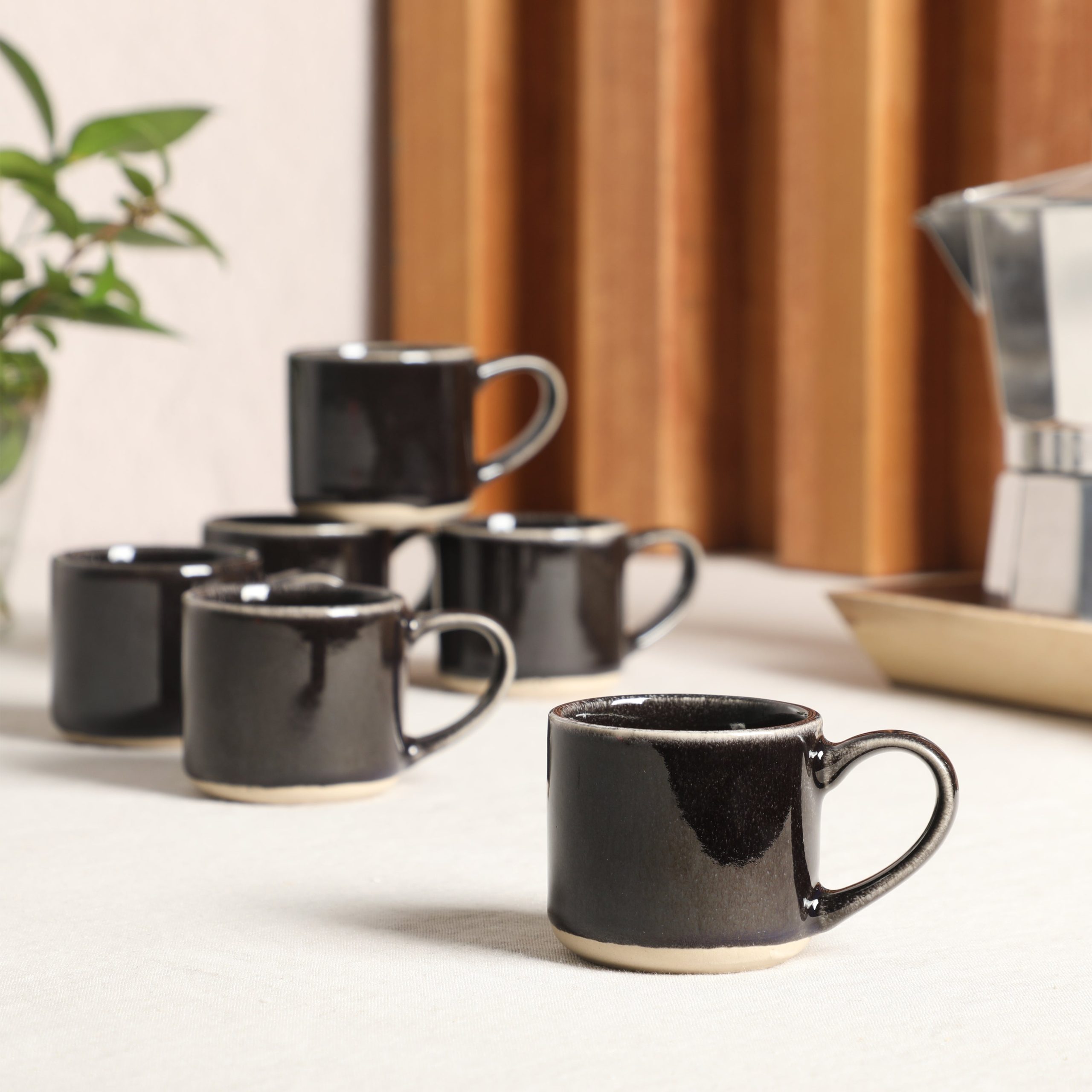 Mr. Coffee Whims Espresso Cups Set of 6, 3.7 oz Stoneware Demitasse Espresso Shot Cups with Handles, Stackable Reactive Glaze Ceramic Coffee Cups - Image 8