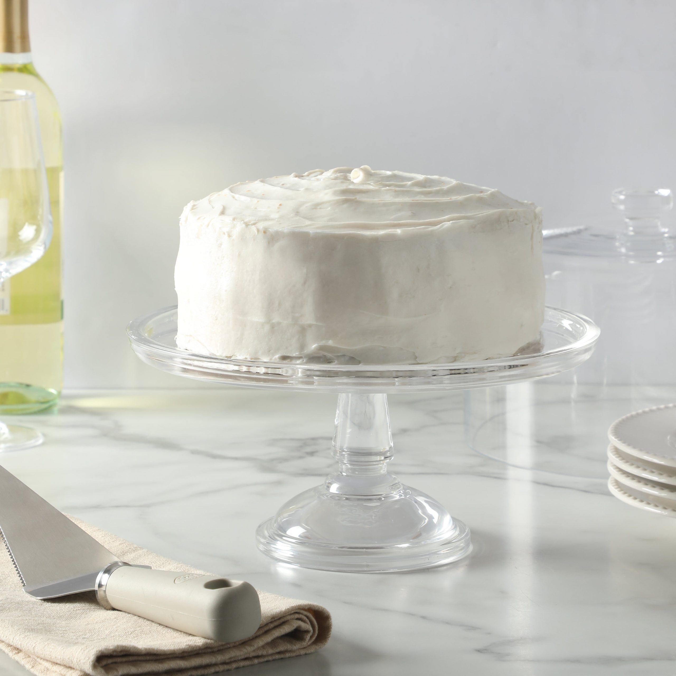Martha Stewart Watercrest Glass Cake Stand with Dome, 10.2 Inch Clear Footed Pedestal Cake Stand with Glass Lid Cover, Handmade Glassware - Image 5