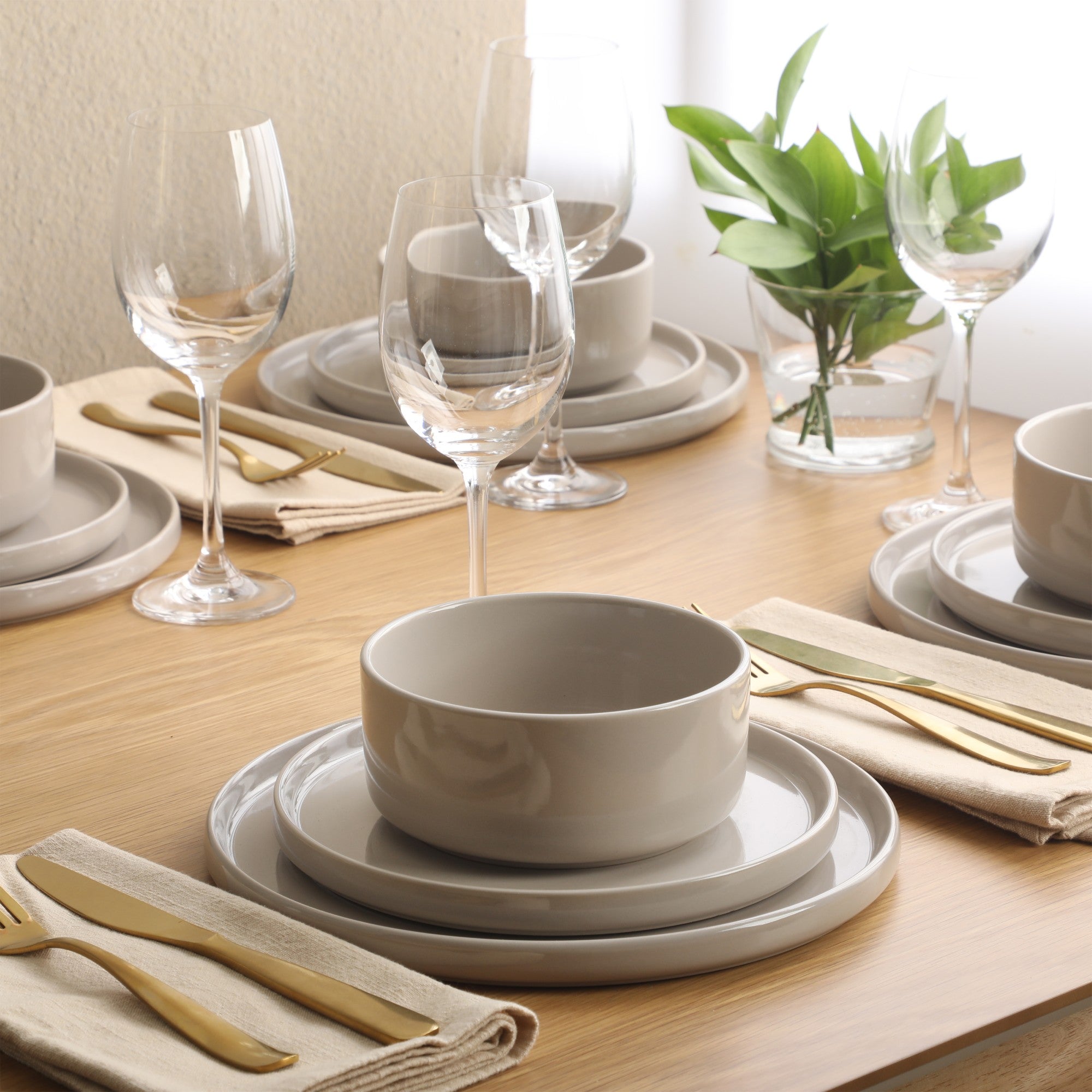 Gibson Elite Moonstone 12 Piece Modern Stoneware Dinnerware Set for 4, Grey Plates and Bowls Set, Dinner Plates, Salad Plates, Bowls - Image 6