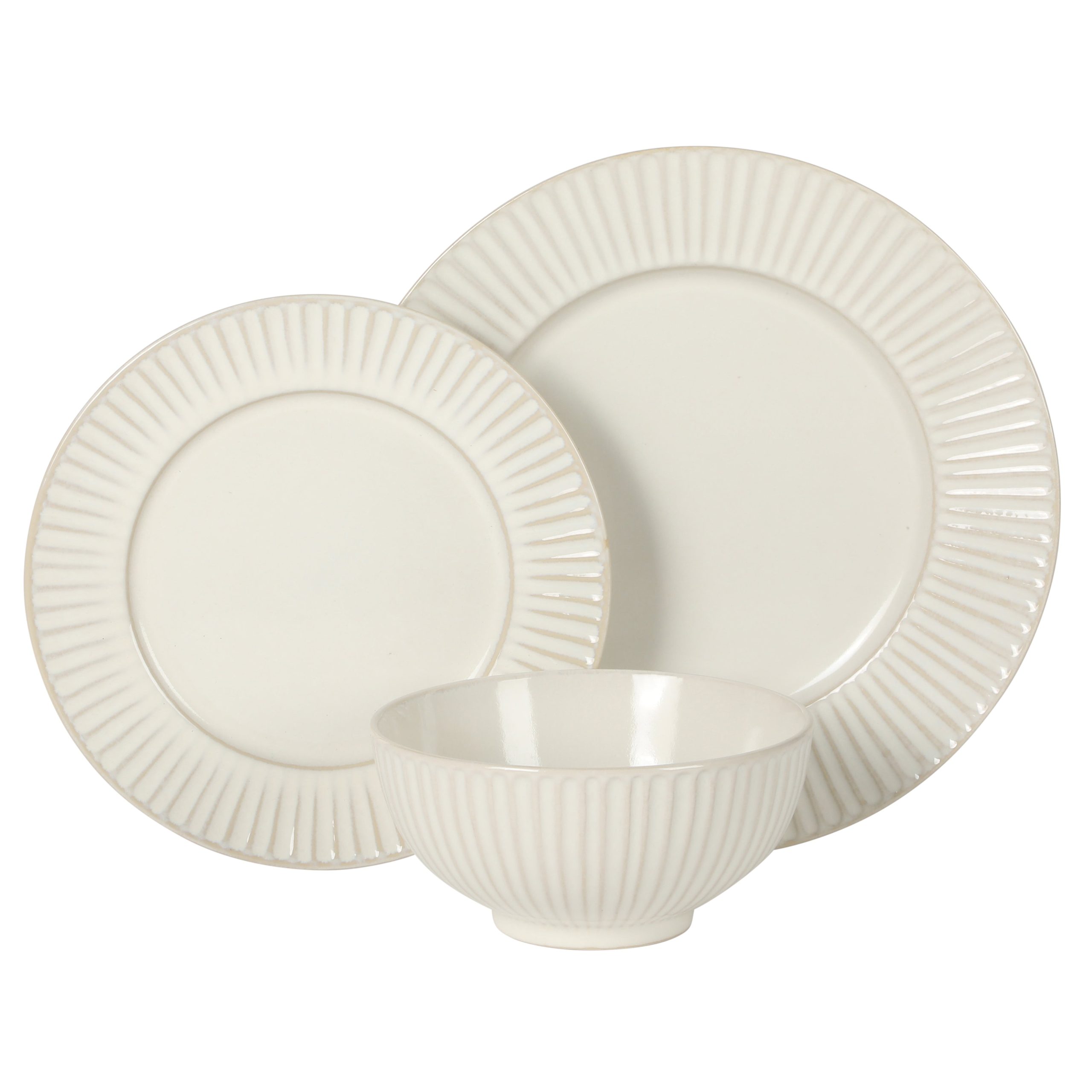 Gibson Elite Soleil 12 Piece Linen White Stoneware Dinnerware Set for 4, Plates and Bowls Set with Dinner Plates, Salad Plates and Bowls - Image 8