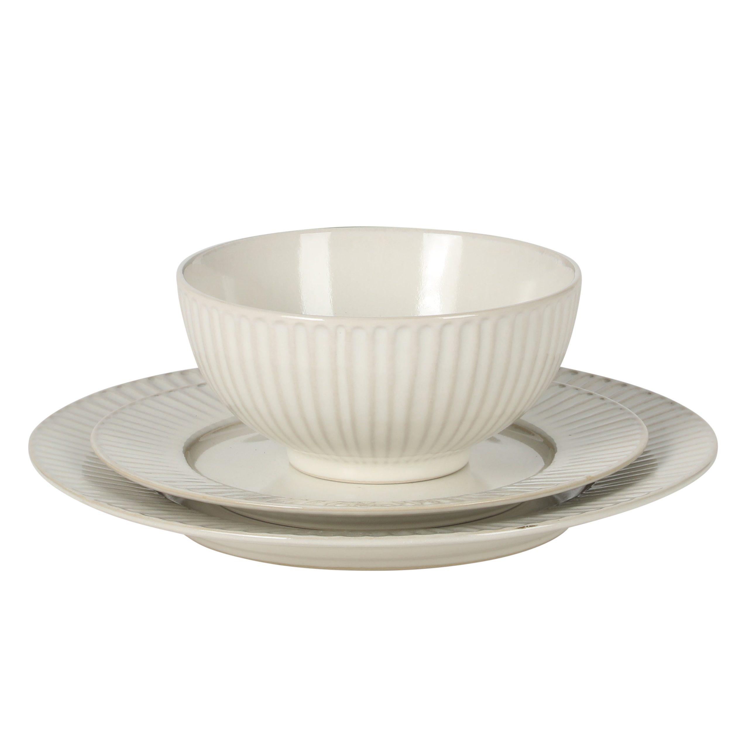 Gibson Elite Soleil 12 Piece Linen White Stoneware Dinnerware Set for 4, Plates and Bowls Set with Dinner Plates, Salad Plates and Bowls - Image 14