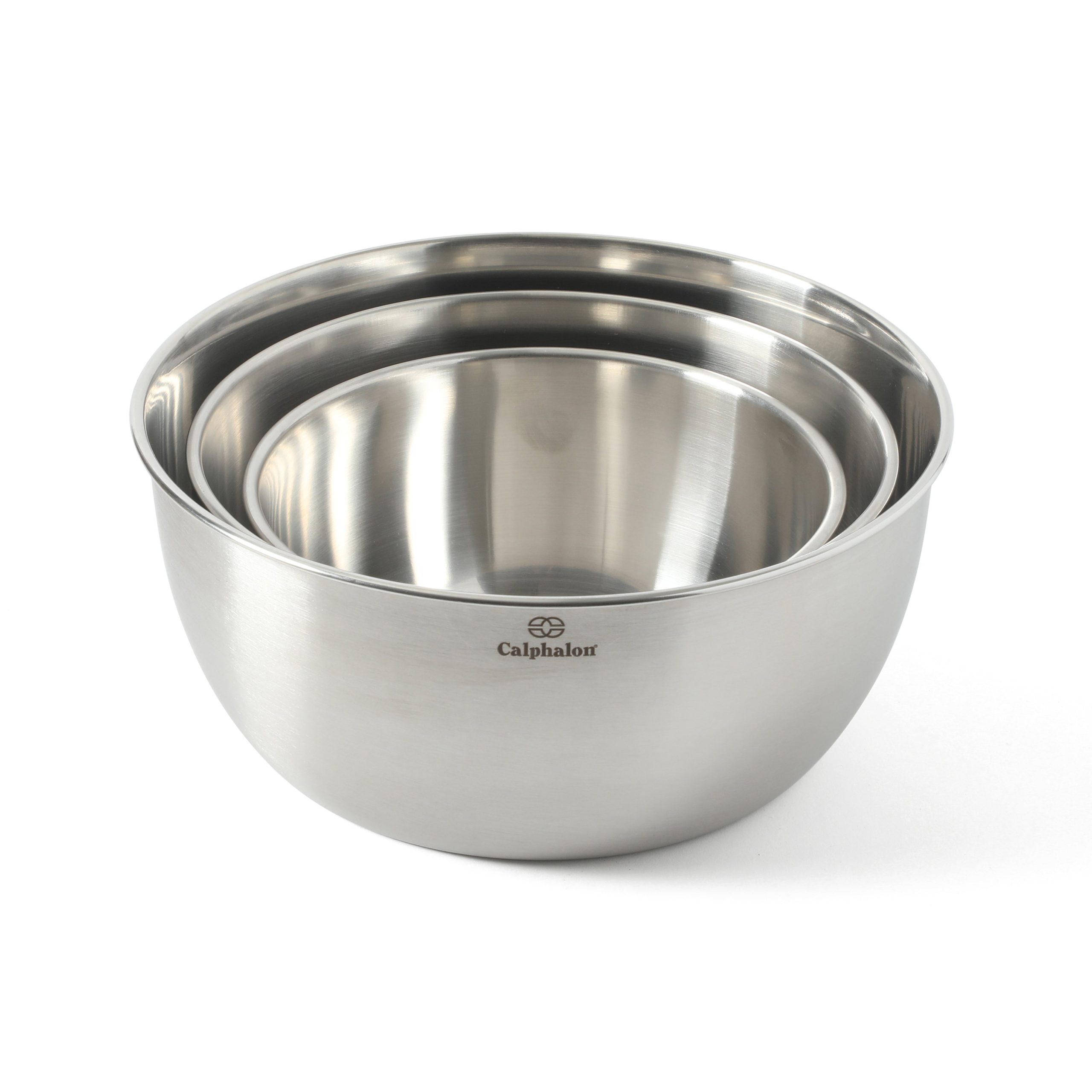 Calphalon Astro Mixing Bowls, 3-Piece Stainless Steel Mixing Bowl Set with Matte Finish, Nesting Metal Mixing Bowls for Baking and Prep, Silver - Image 2