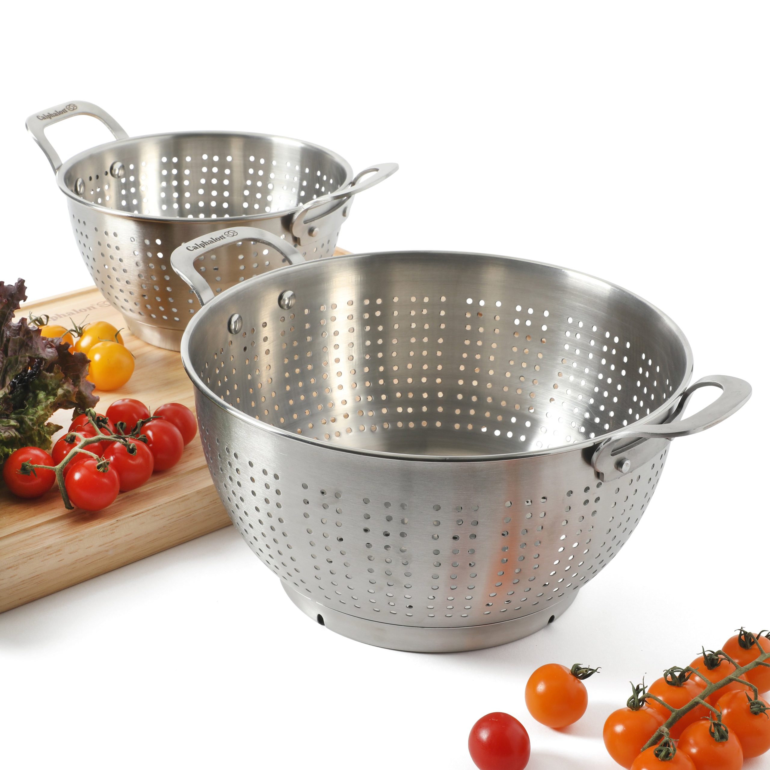 Calphalon Astro Colander Set, 2-Piece Stainless Steel Colander and Strainer, 5 QT & 1.5 QT Pasta Strainer with Handles, Kitchen Colander, Silver - Image 4