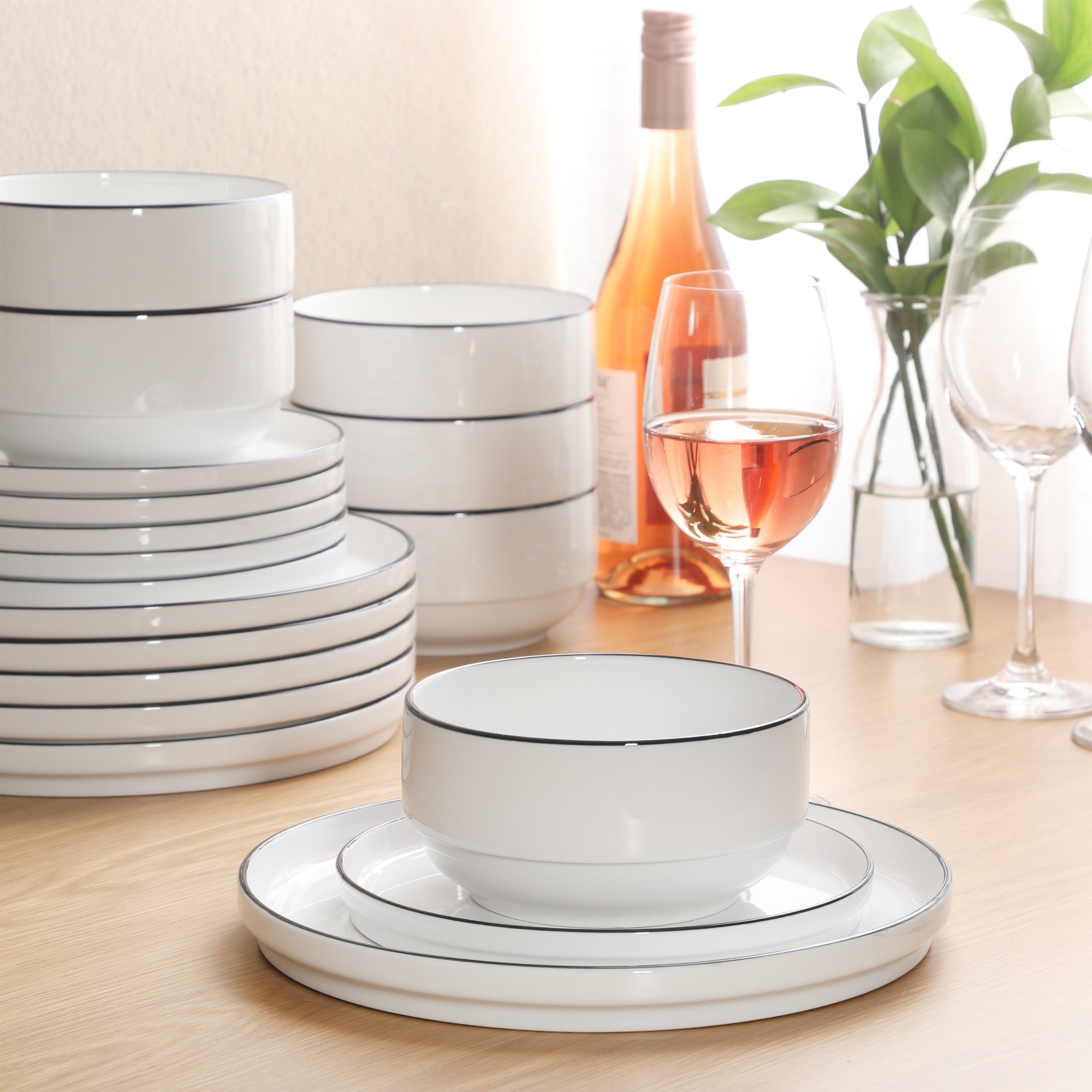 Gibson Home Rothernberg Stackable 18 Piece, Service for 6, Porcelain Plates and Bowls Set - Image 9