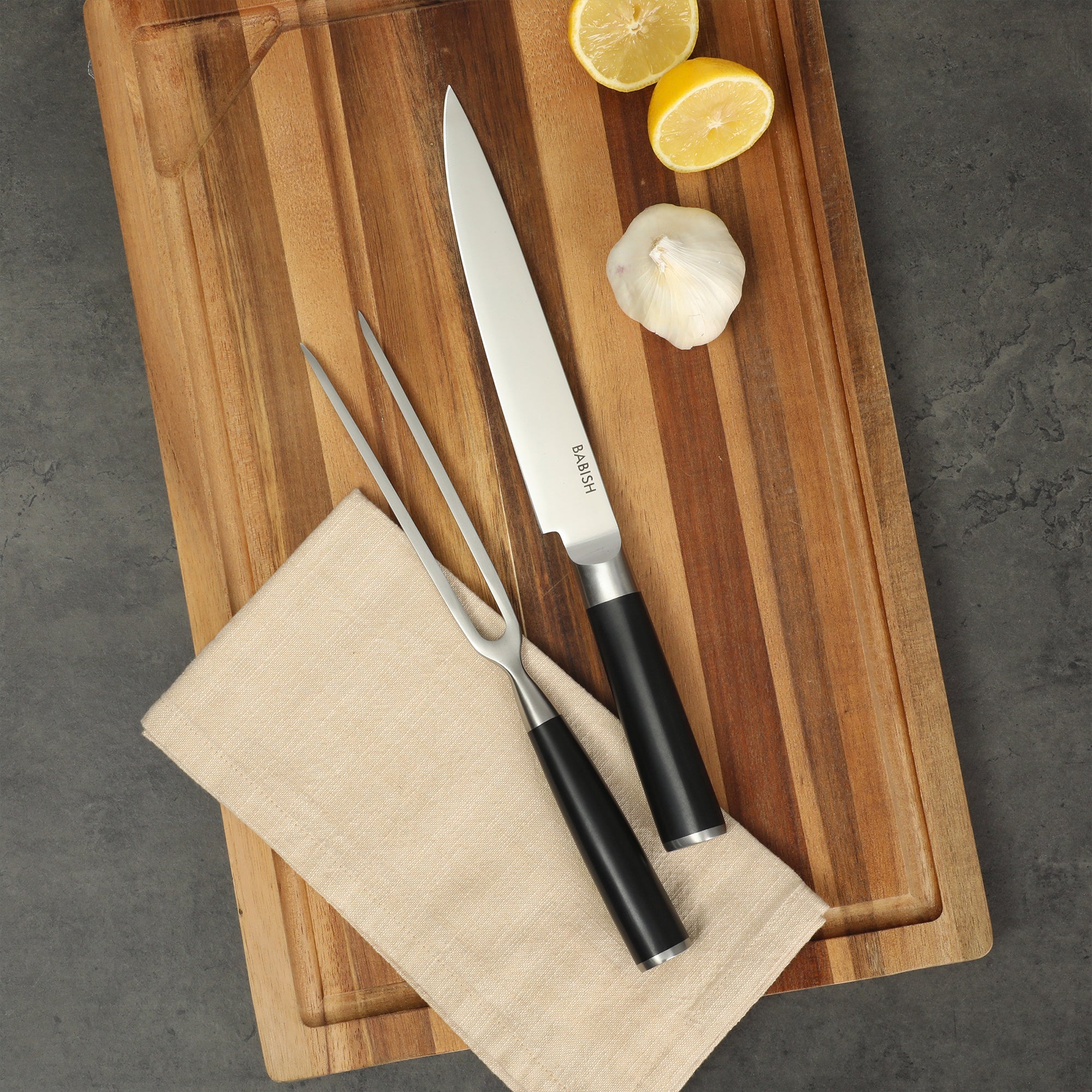 Babish 2-Piece Carving Knife and Fork Set – 8-Inch Stainless Steel Carving Knife with 6.5-Inch Fork – Precision Cutlery for Turkey, Roast, and Meat Carving – Ergonomic ABS Handles - Image 5
