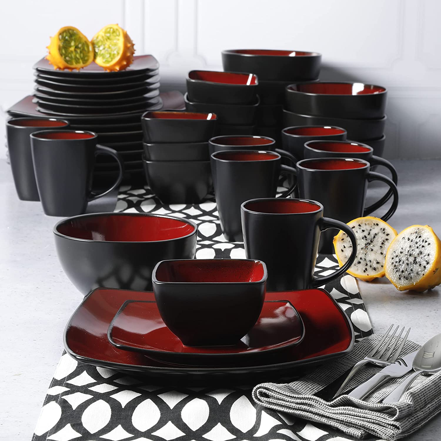Gibson Elite Soho Lounge Square 40-Piece Reactive Stoneware Dinnerware Set - Image 2