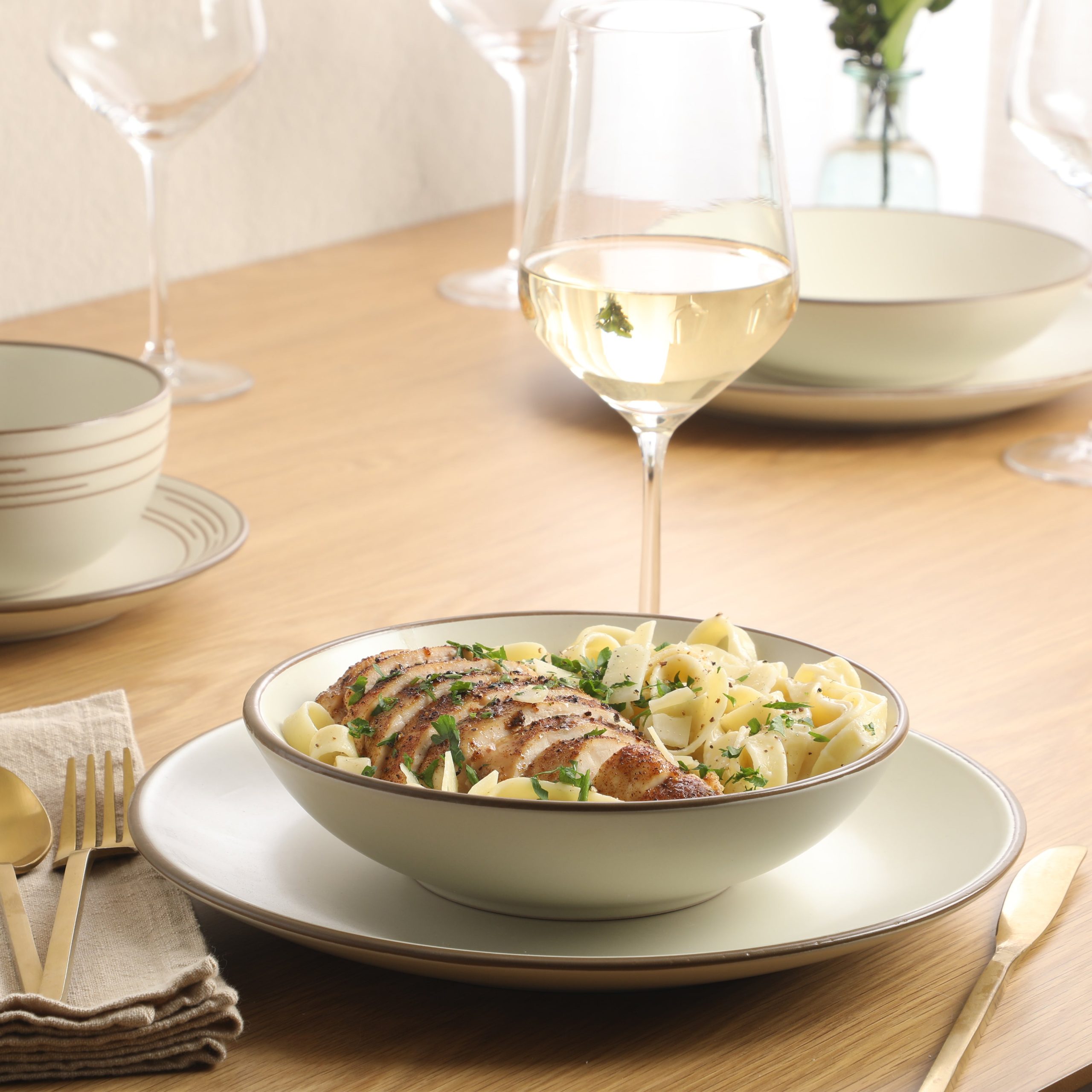 Gibson Home Chiswick House 16-Piece Stoneware Dinnerware Set, Round Plates and Bowls Set for 4, White with Wax Relief Embossed Rim Detail, Dishwasher Safe – Dinner Plate, Salad Plate & Cereal Bowl - Image 3