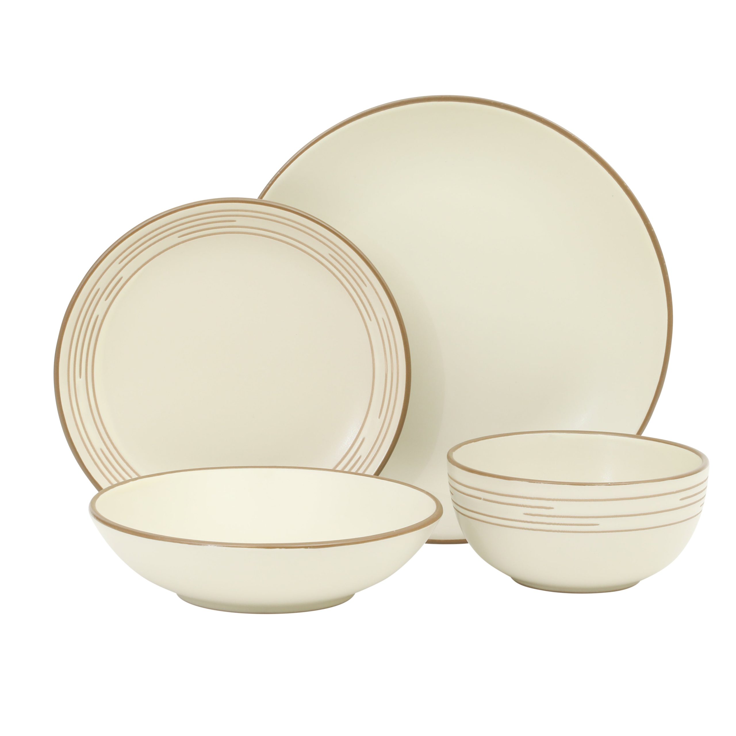 Gibson Home Chiswick House 16-Piece Stoneware Dinnerware Set, Round Plates and Bowls Set for 4, White with Wax Relief Embossed Rim Detail, Dishwasher Safe – Dinner Plate, Salad Plate & Cereal Bowl - Image 5