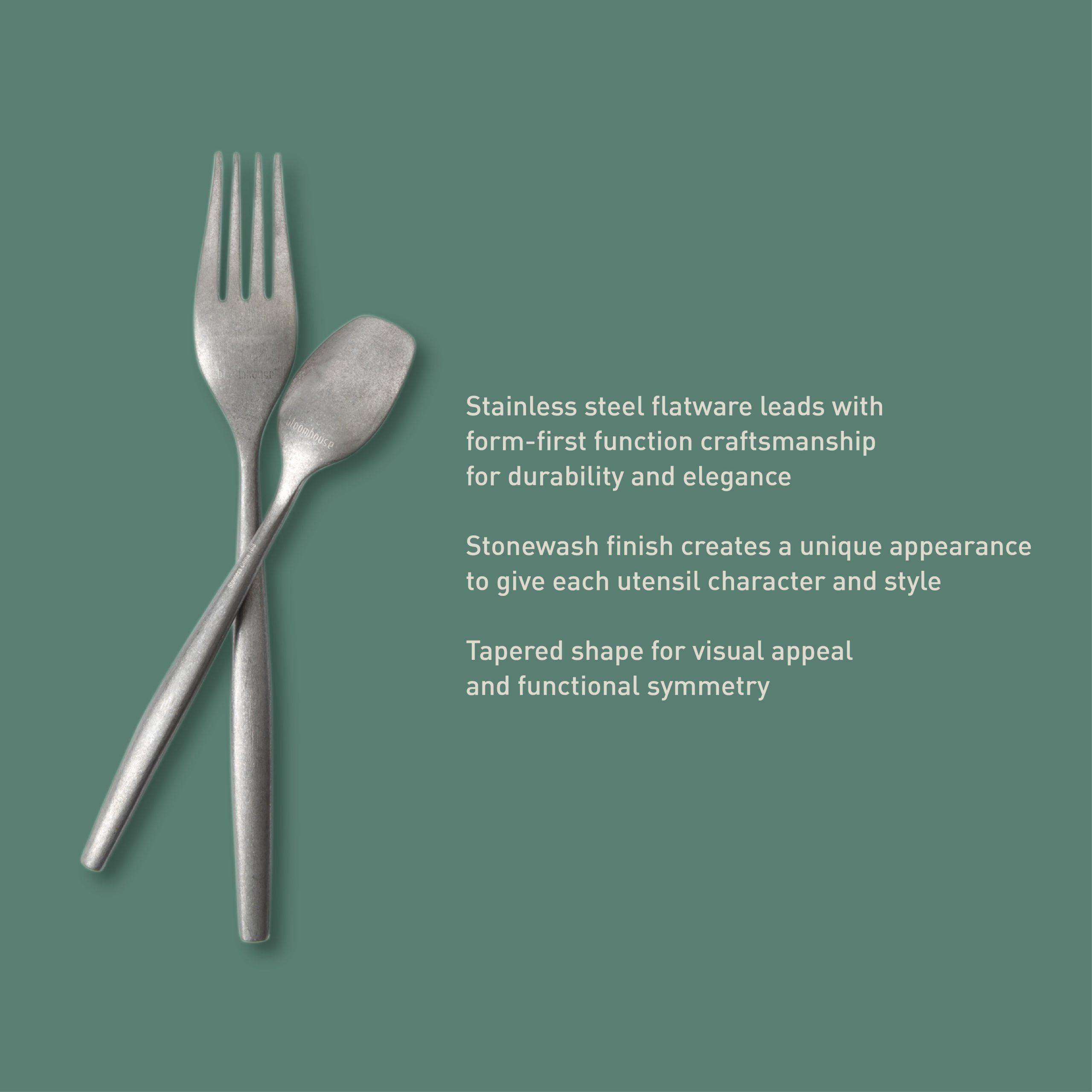 Bloomhouse 20 Piece Stone Washed Flatware 18/10 Stainless Steel Silverware Cutlery Utensil Set With Acacia Wood Caddy - Service for 4 - Image 4