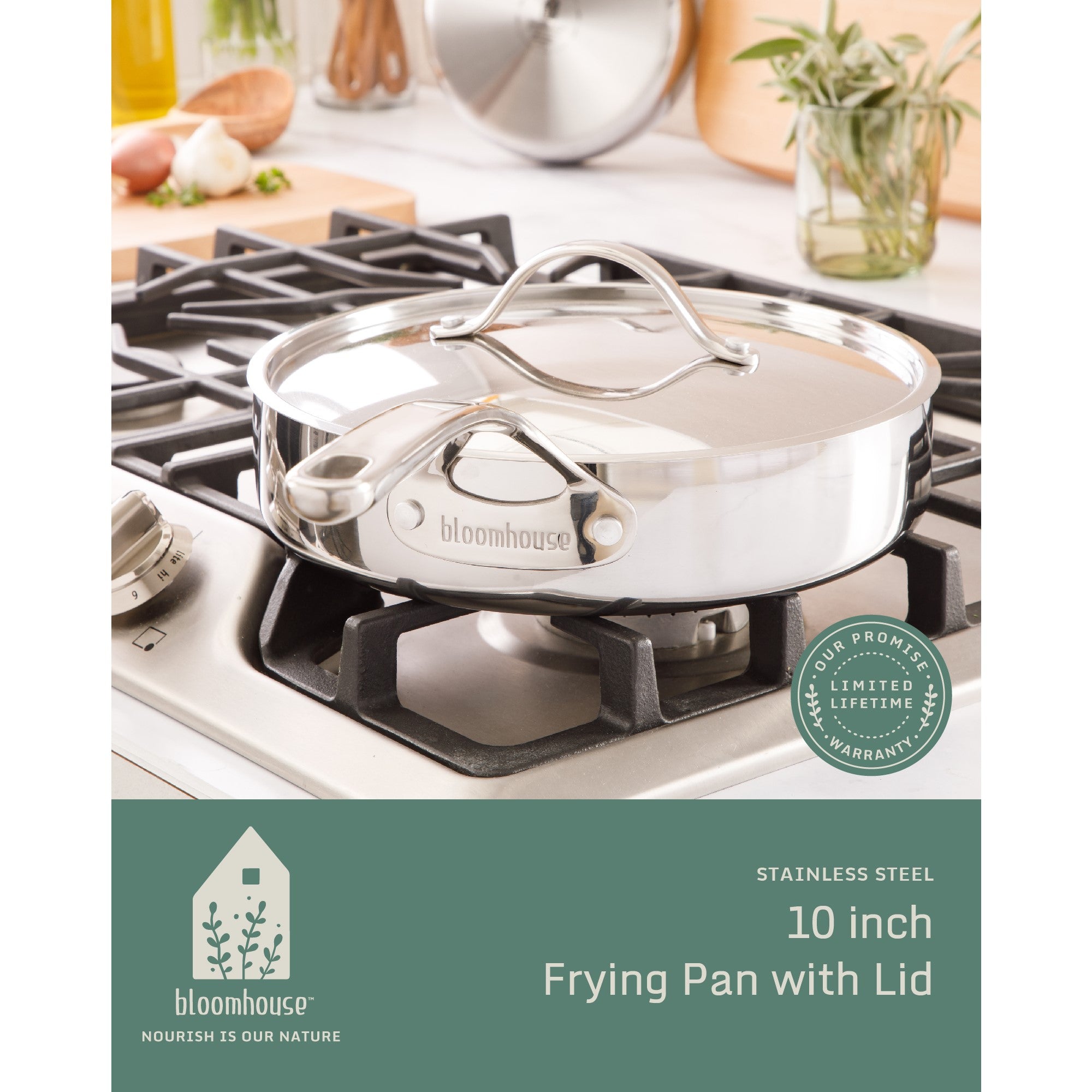 Bloomhouse 10 Inch Triply Stainless Steel Fry Pan W/ Lid W/ Non-Stick Non-Toxic Pro Ceramic Interior Frying Pan - Image 10