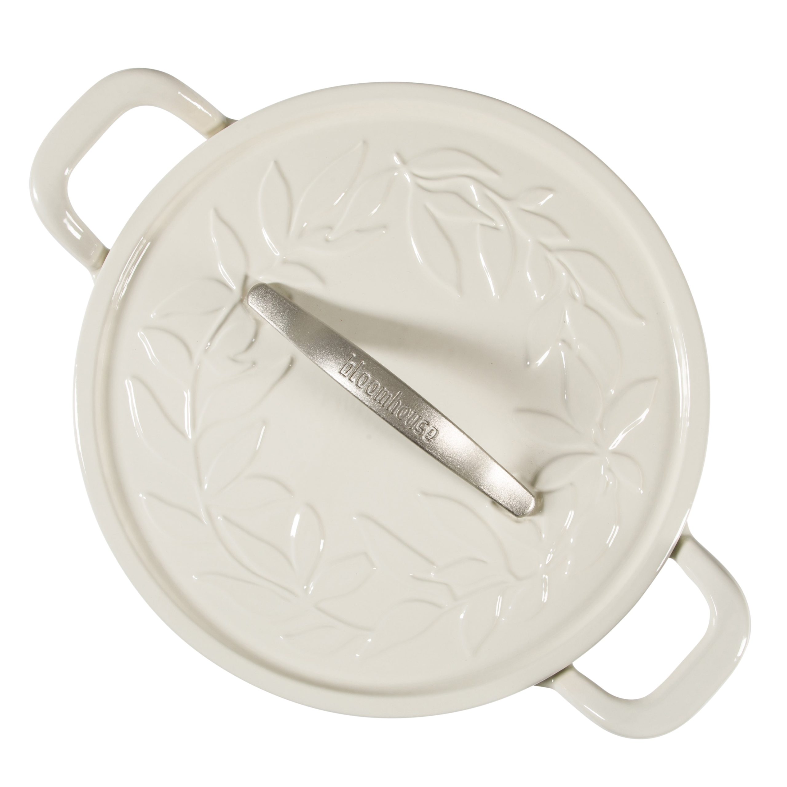 Bloomhouse 7 Qt Cast Iron Dutch Oven W/ Embossed Lid, European Enamel, & Walnut Wood Trivet - Image 4