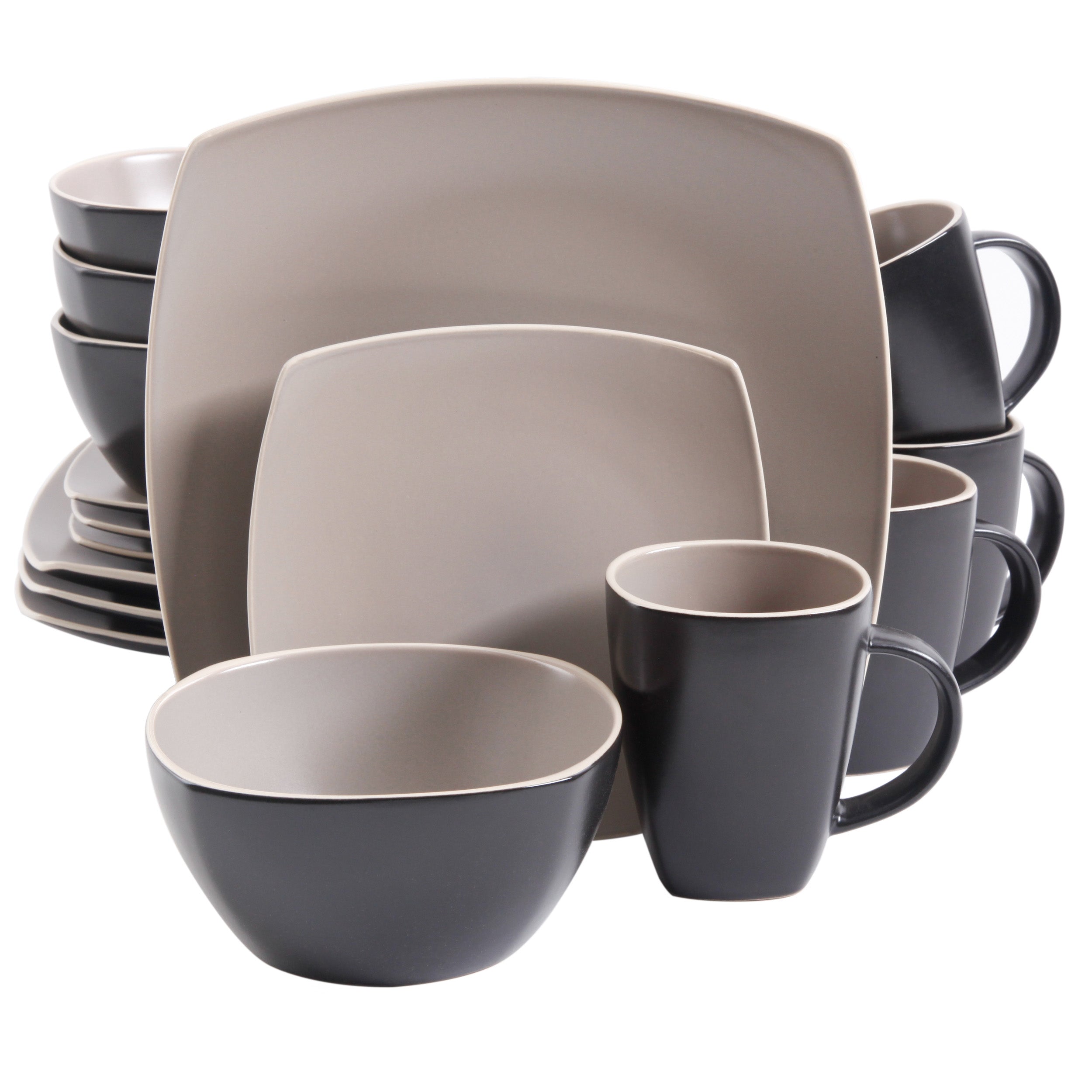 Gibson Elite Soho Lounge Square 16-Piece Matte Stoneware Dinnerware Set - Image 4
