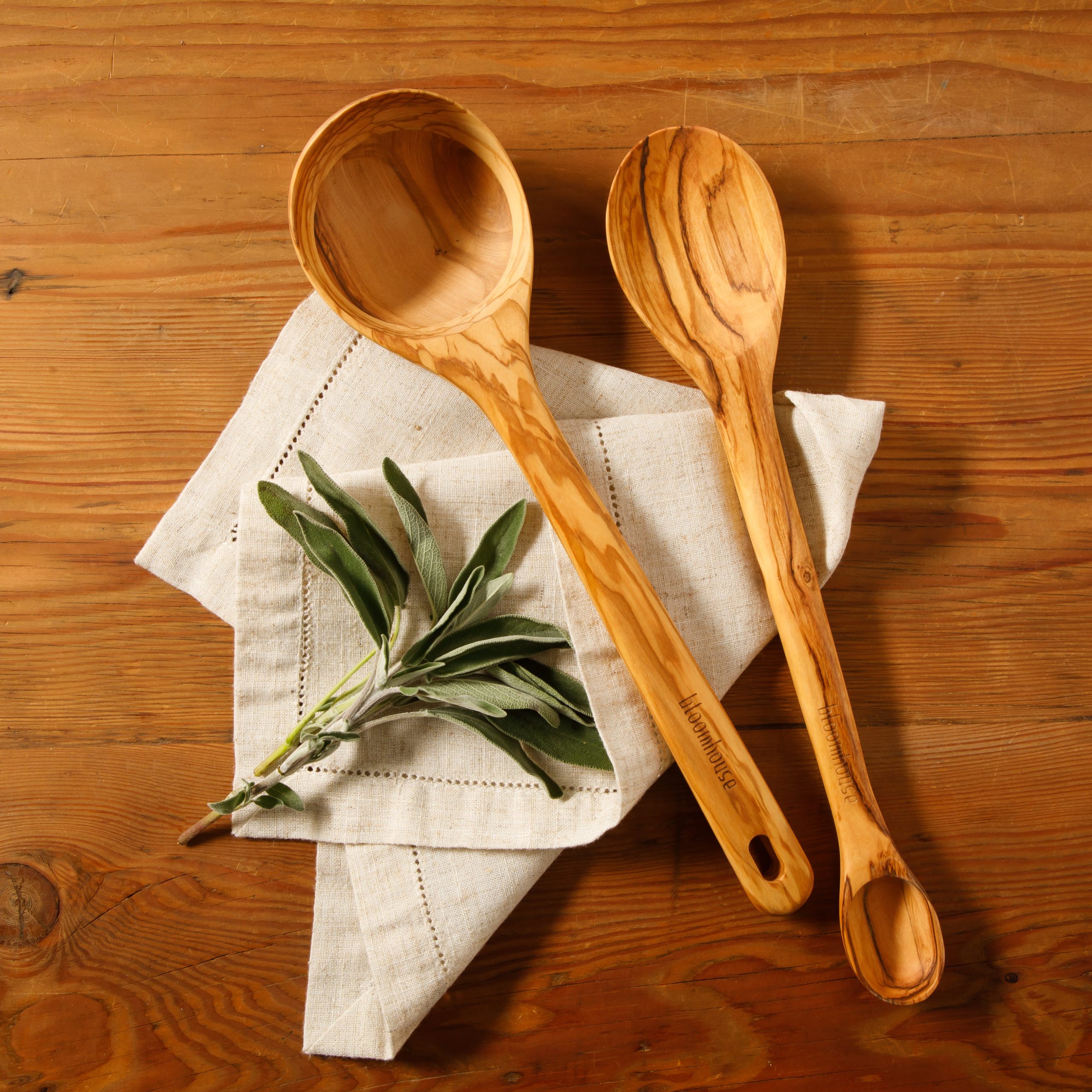 Bloomhouse Italian Olive Wood 2-Piece Extra-Large 14 Inch Ladle and Tasting Spoon Set - Image 2