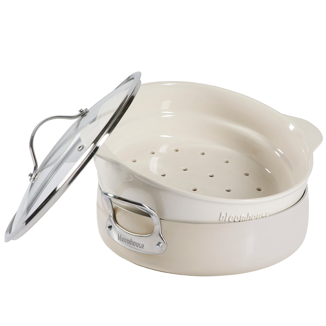 Bloomhouse 6-QT Aluminum Enamel Everyday Pan w/Non-Stick Non-Toxic Ceramic Interior and Ceramic Steamer Insert - Image 7