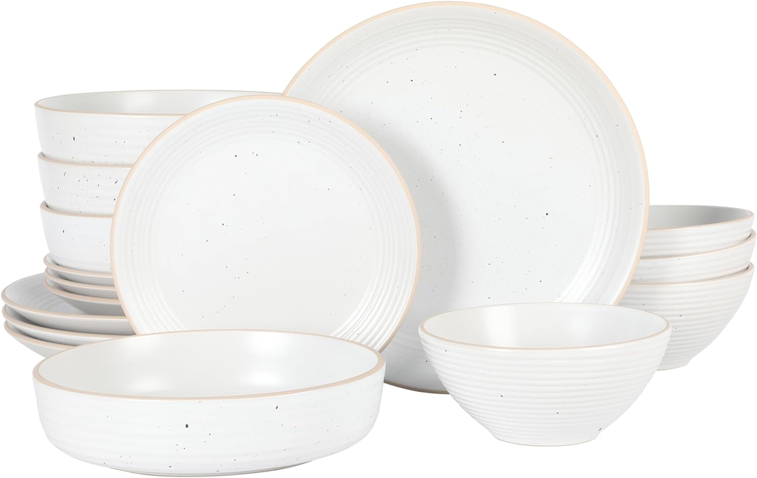 Gibson Home Dinah 16 Piece Double Bowl Stoneware Embossed Speckled Dinnerware Set - Matte Black, White, or Sage Green - Image 4