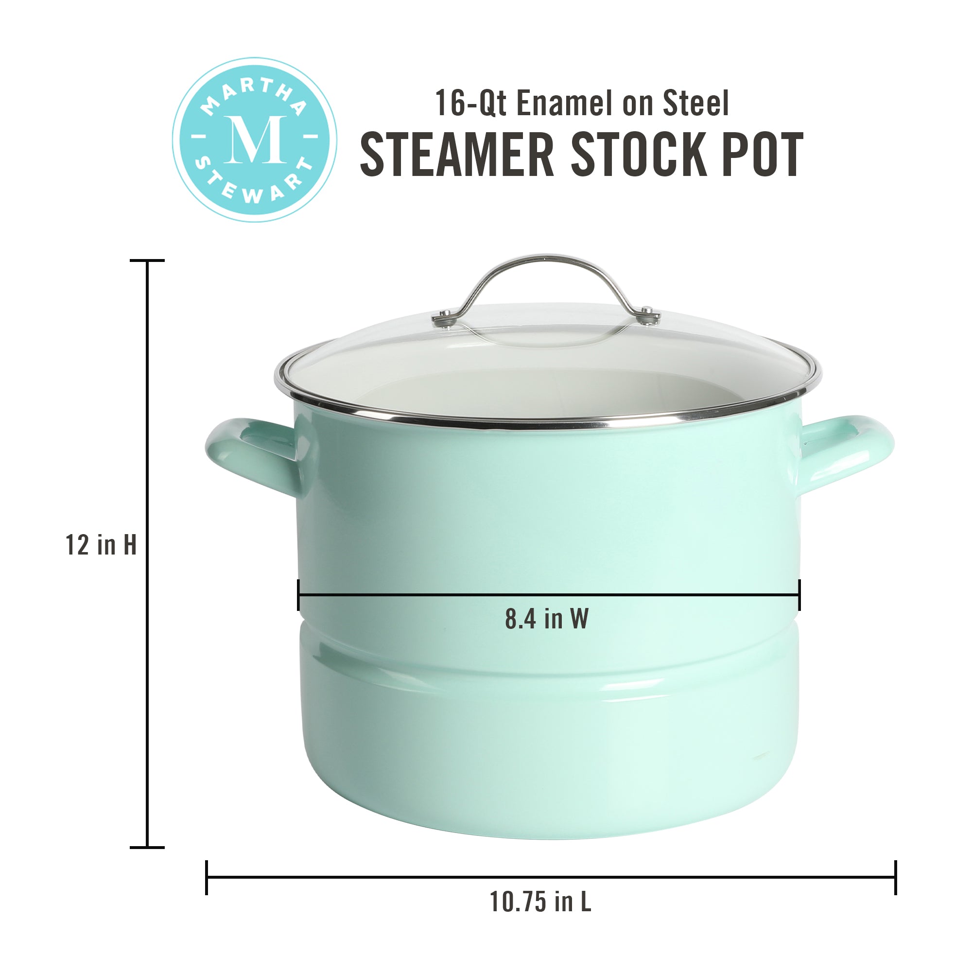Martha Stewart Thayer 16-Quart Enamel on Steel Steamer Pot w/ Stainless Steel Insert - Image 3