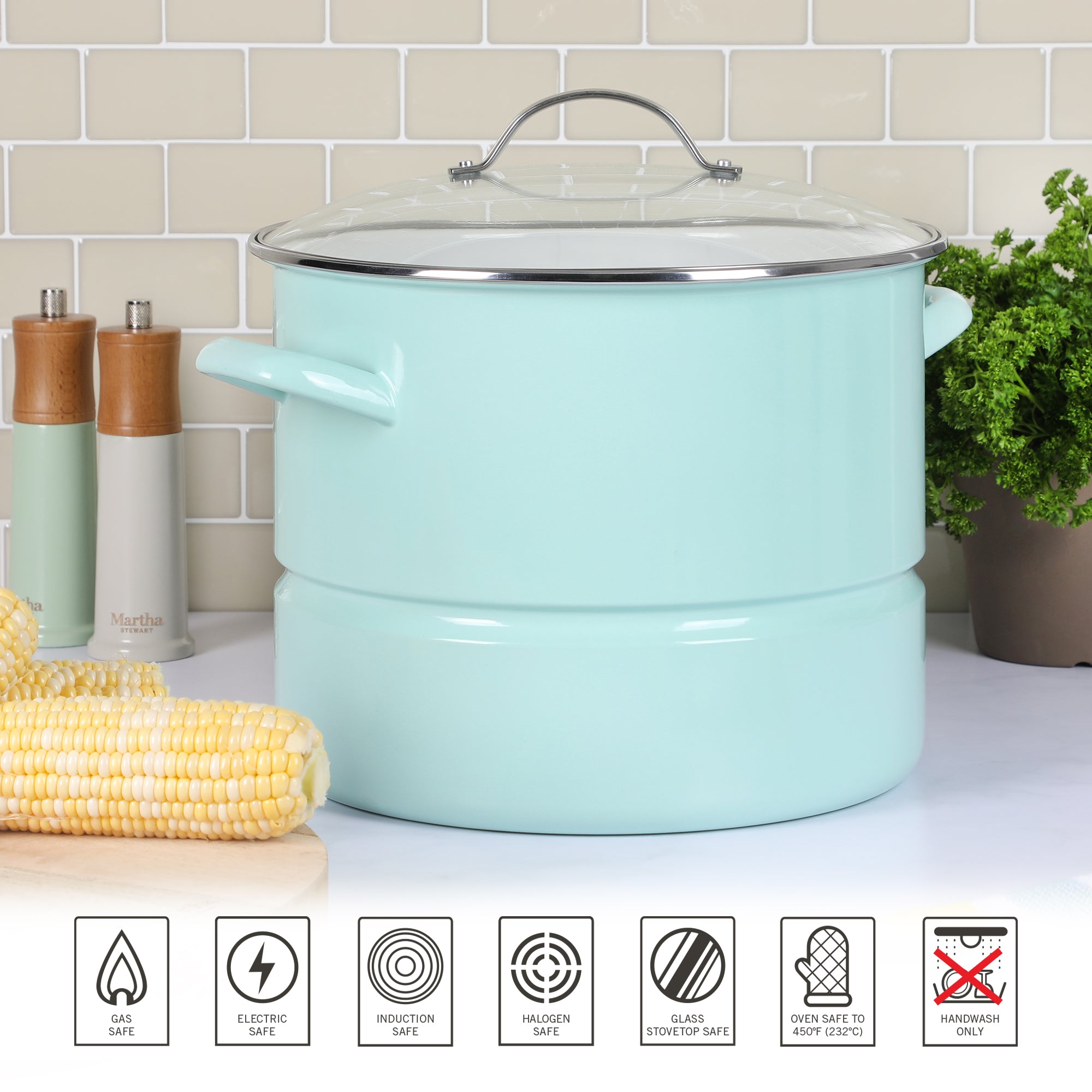 Martha Stewart Thayer 16-Quart Enamel on Steel Steamer Pot w/ Stainless Steel Insert - Image 6