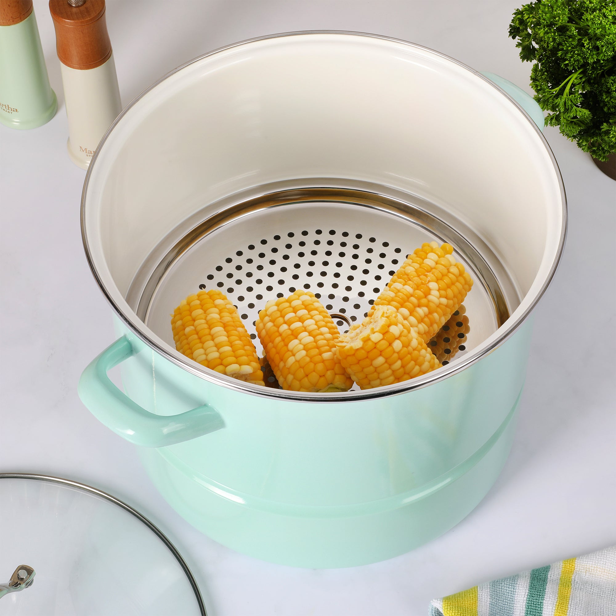 Martha Stewart Thayer 16-Quart Enamel on Steel Steamer Pot w/ Stainless Steel Insert - Image 2