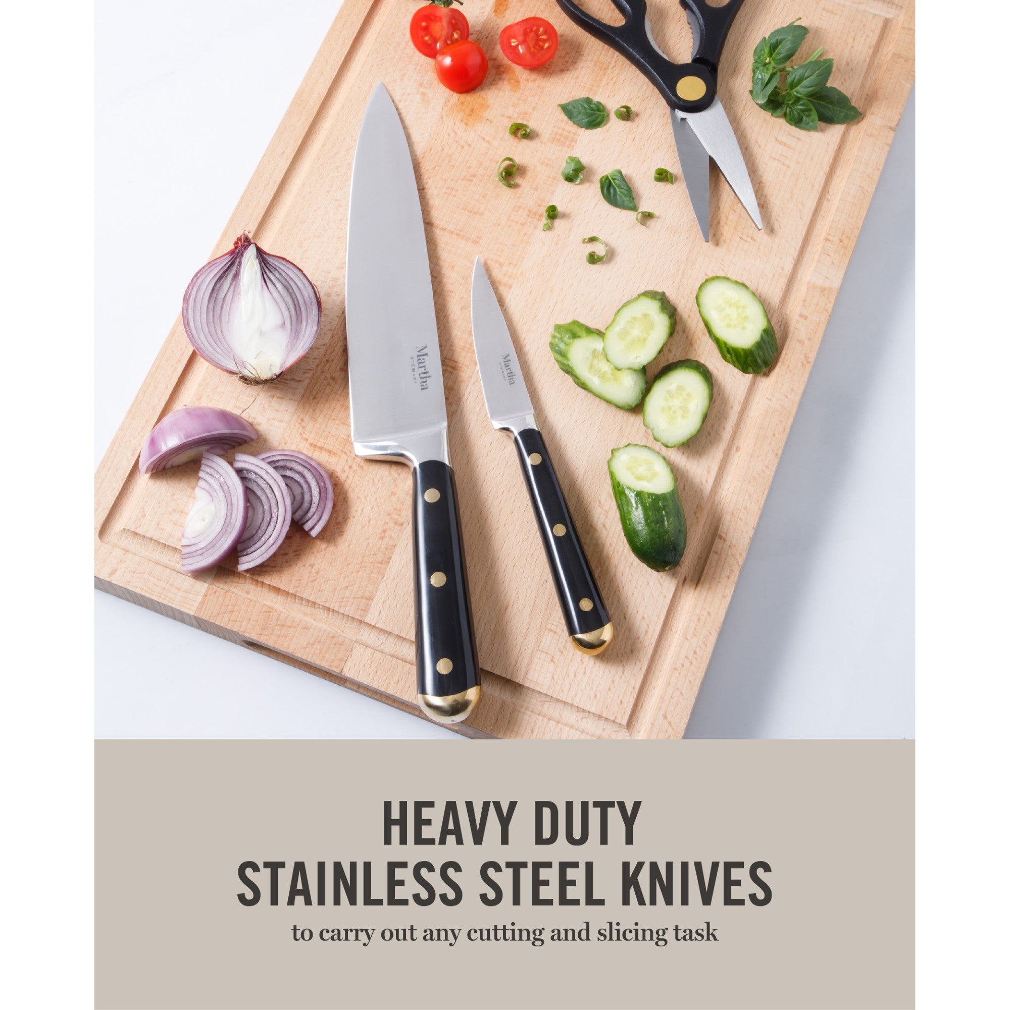 Martha Stewart 16 Piece Lockton High Carbon Stainless Steel Cutlery Kitchen Knife Block Set W/ ABS Tripe Riveted Forged Handle Acacia Wood Block - Image 13