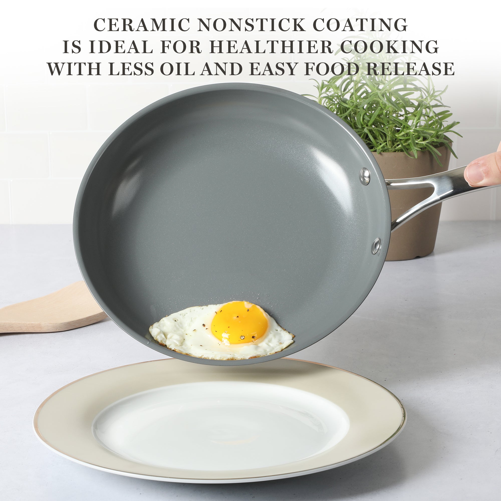 Martha Stewart Delaroux 9.5" & 12" Stainless Steel Fry Pan Set w/ Ceramic Non-Stick Interior - Image 5