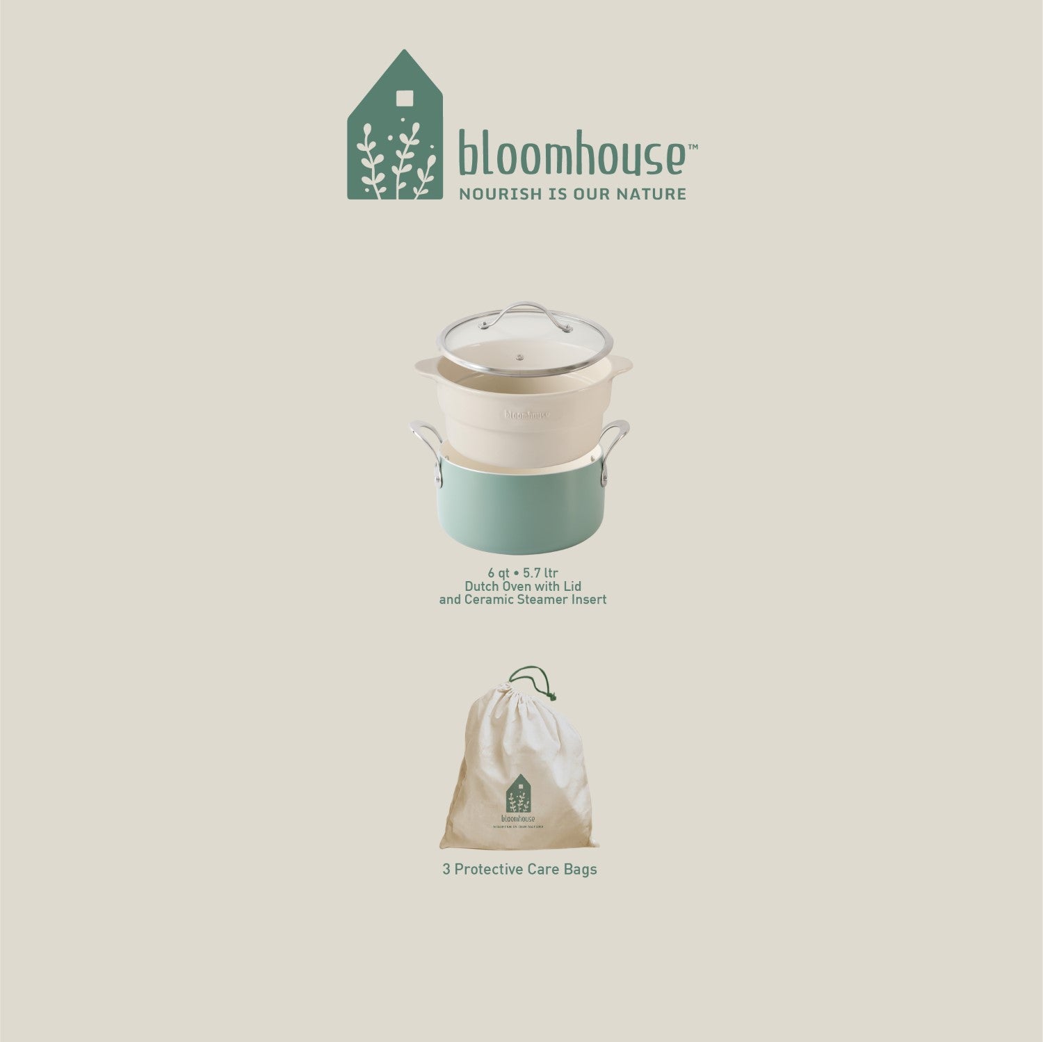 Bloomhouse 6-Quart Aluminum Enamel Dutch Oven w/ Non-Stick Non-Toxic Ceramic Interior and Ceramic Steamer Insert - Image 5