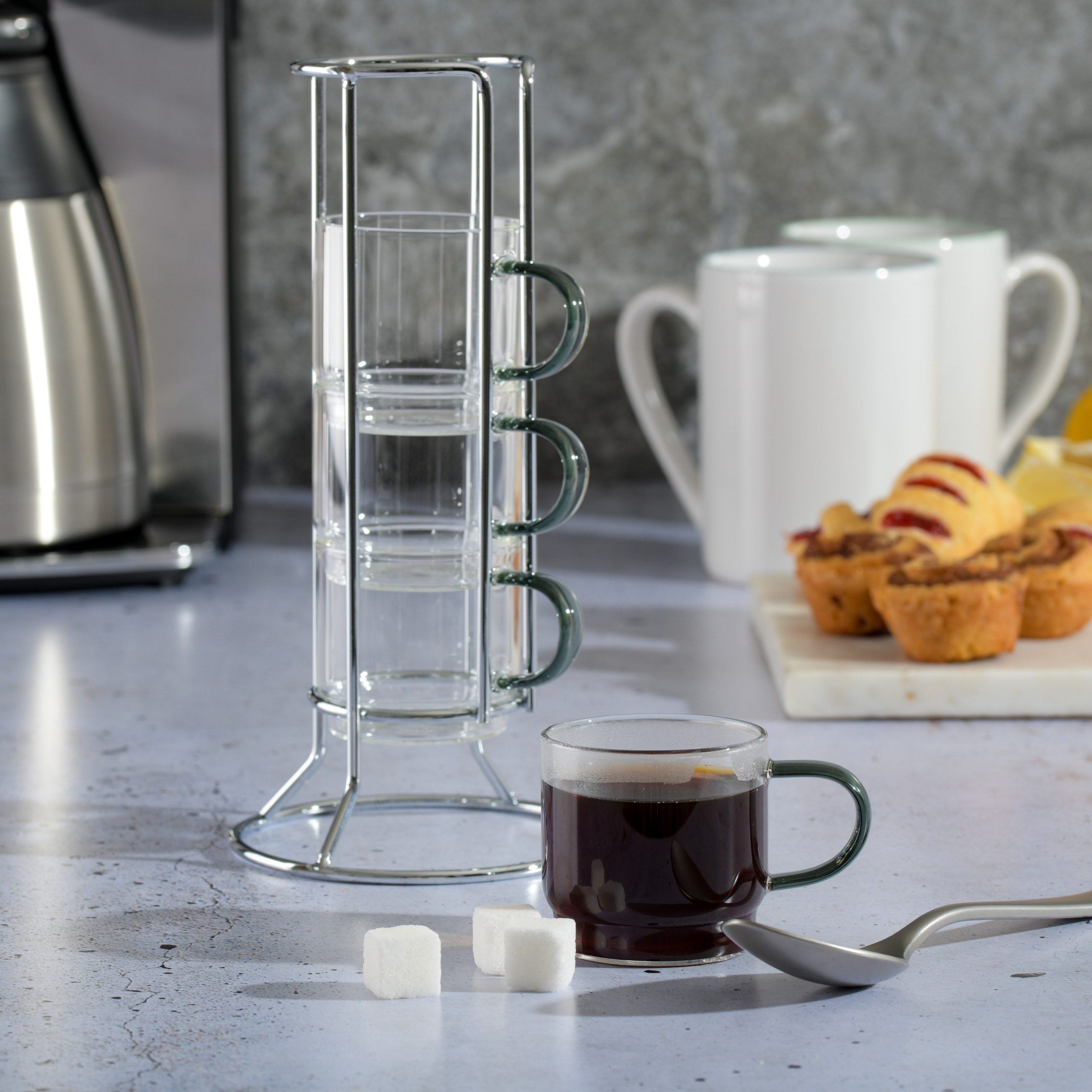 Gibson Elite Soho Lounge 4-Pack 3.8oz Glass Espresso Cup Set w/ Rack - Image 2