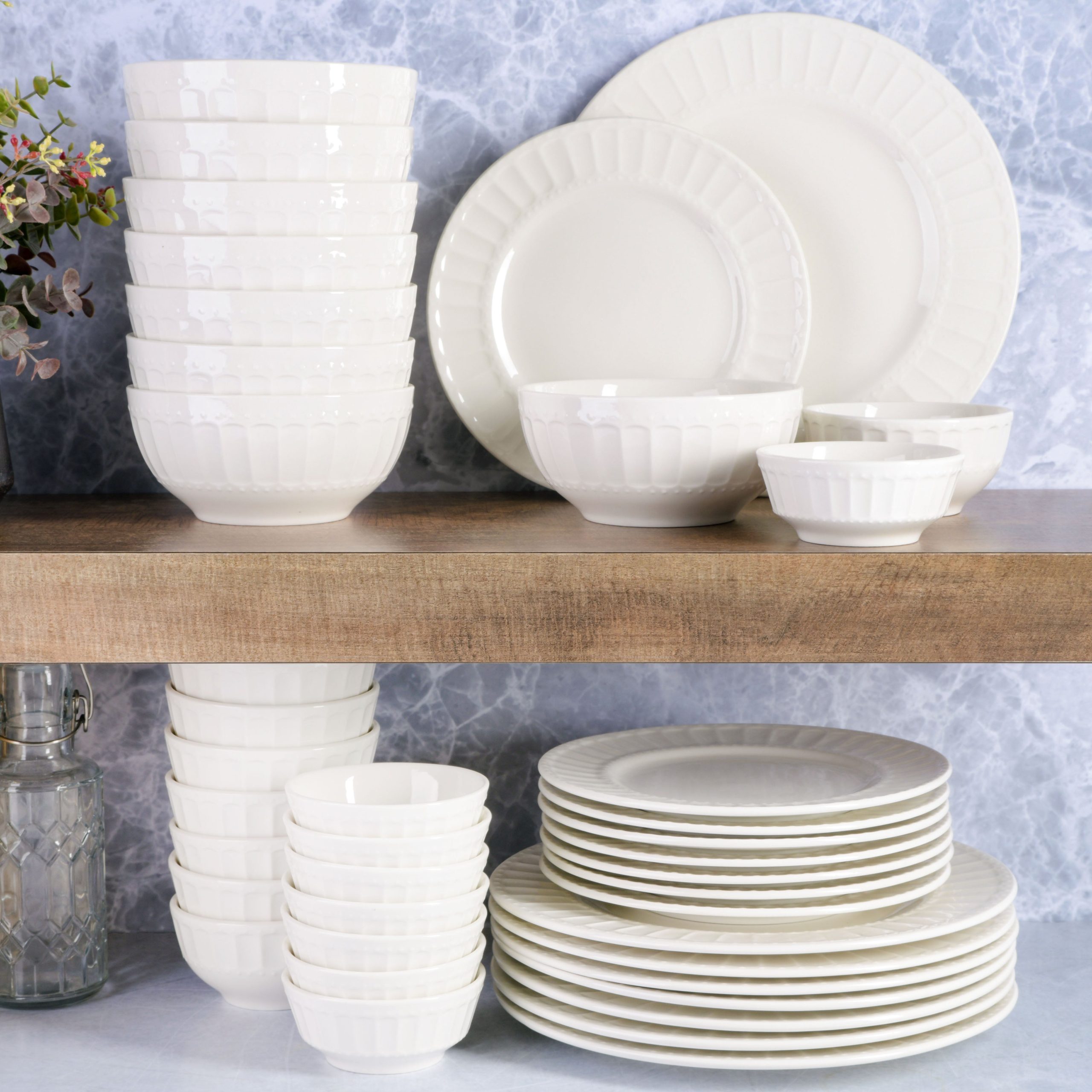 Gibson Home Gracious Dining Gourmet Expressions 40-Piece Embossed Porcelain Dinnerware Set - Image 3