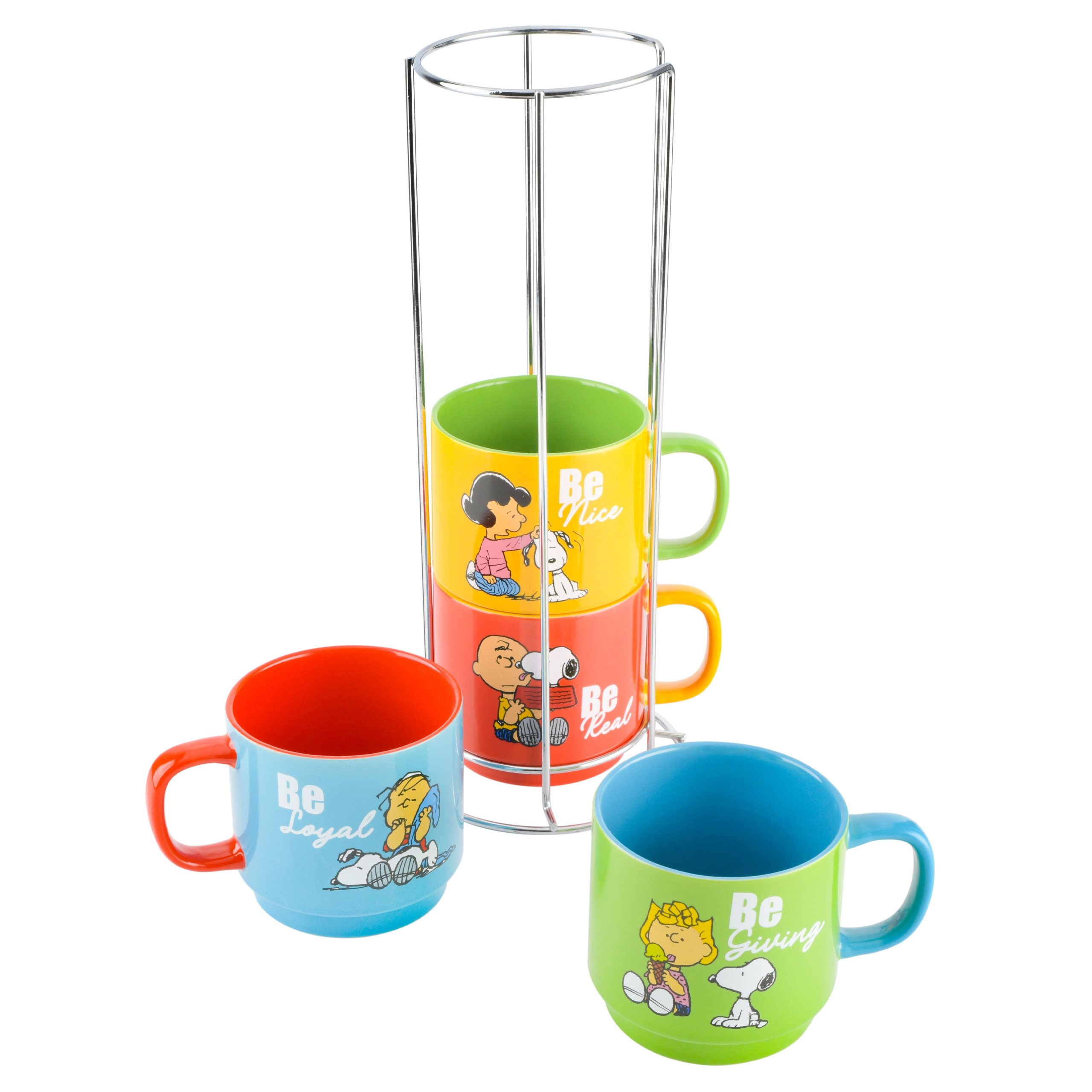 Peanuts Gentle Reminders 4-Pack 15oz Stoneware Stackable Mugs w/ Metal Rack - Image 4