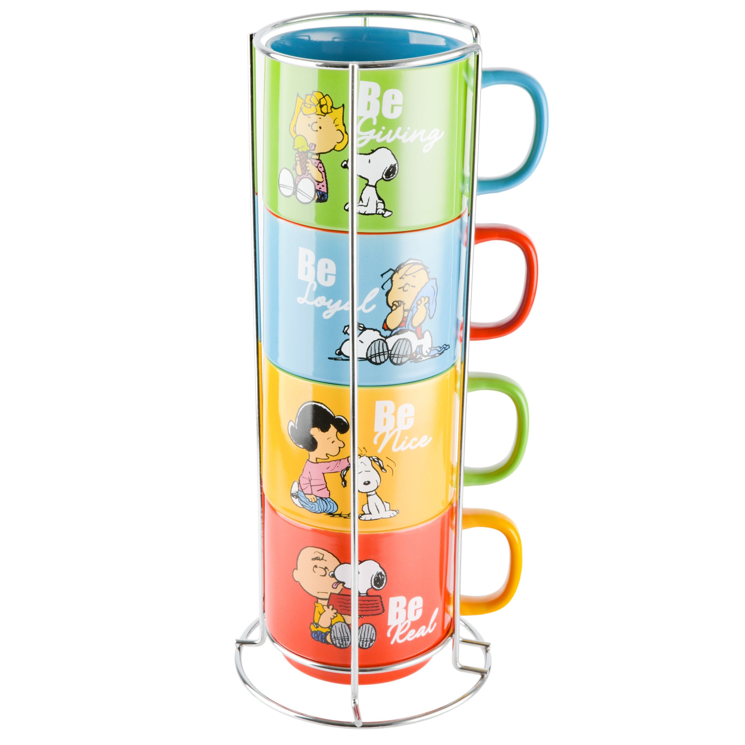 Peanuts Gentle Reminders 4-Pack 15oz Stoneware Stackable Mugs w/ Metal Rack - Image 5