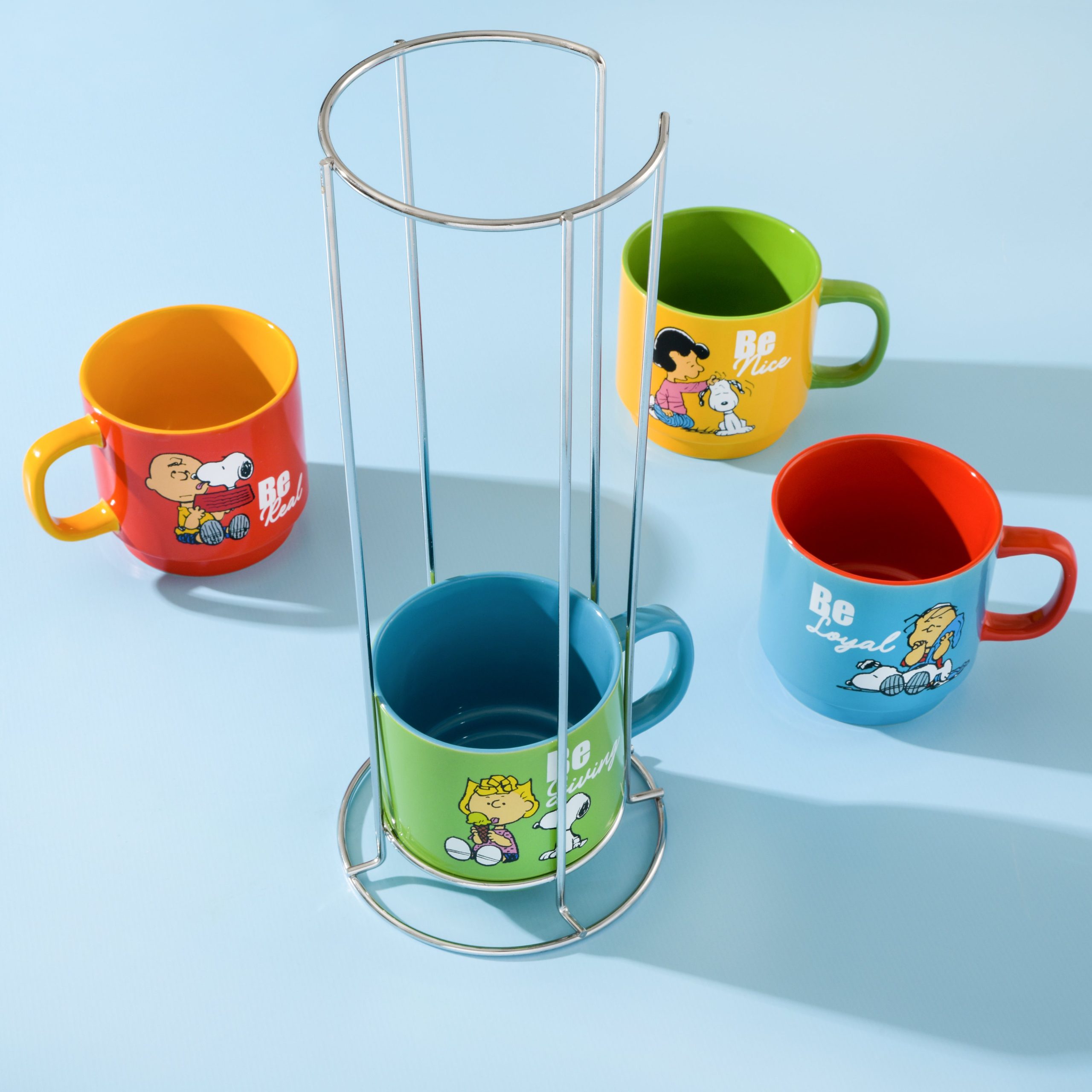 Peanuts Gentle Reminders 4-Pack 15oz Stoneware Stackable Mugs w/ Metal Rack - Image 3