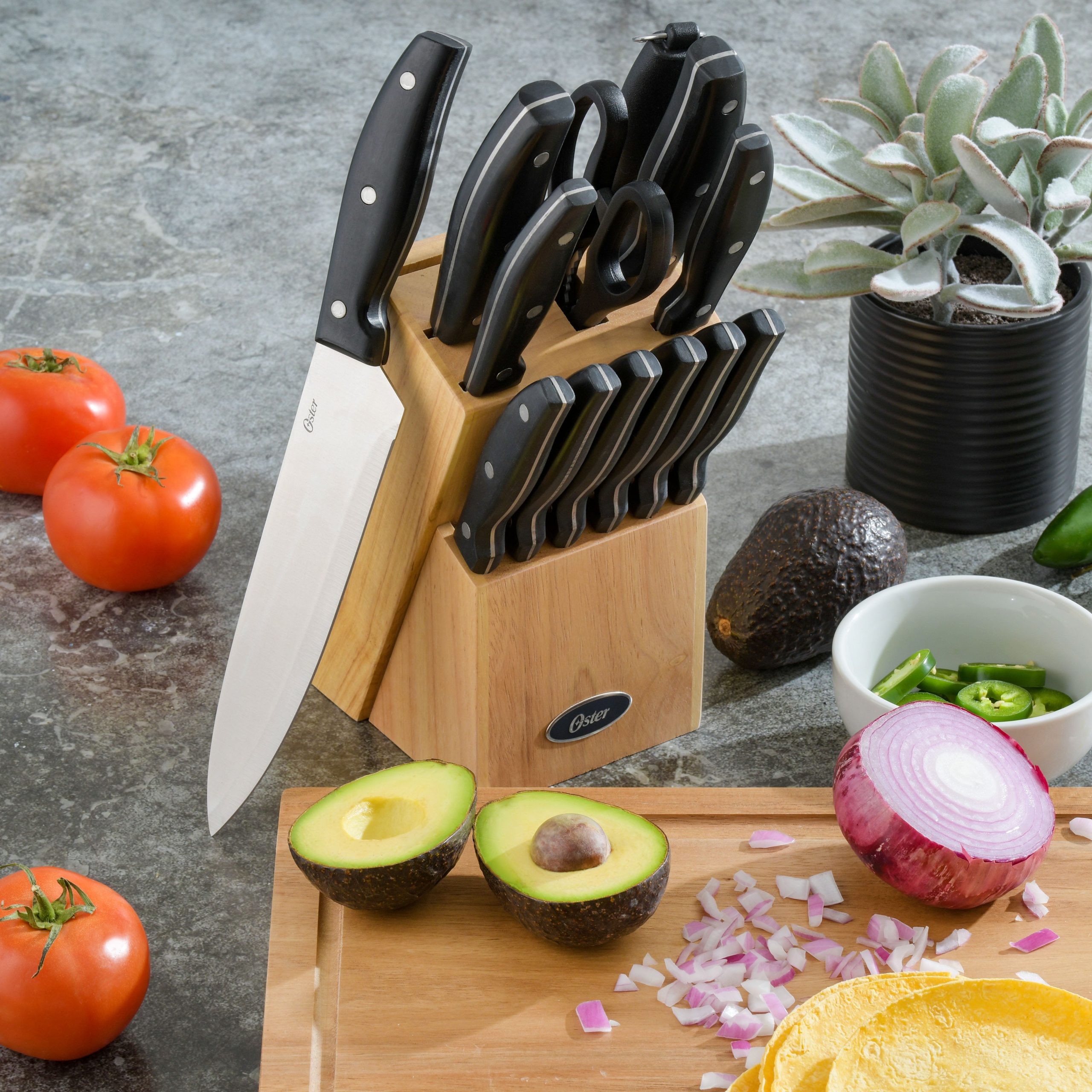 Oster Granger 14-Piece Cutlery Set w/ Wood Block - Image 2