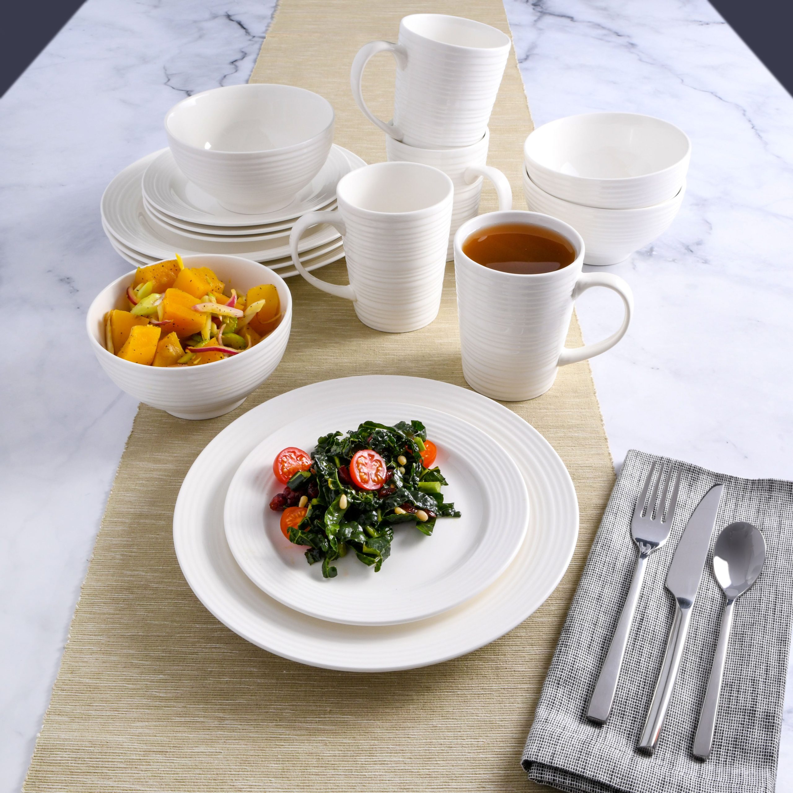 Gibson Home Amelia Court 16-Piece Fine Ceramic Dinnerware Set - White - Image 2