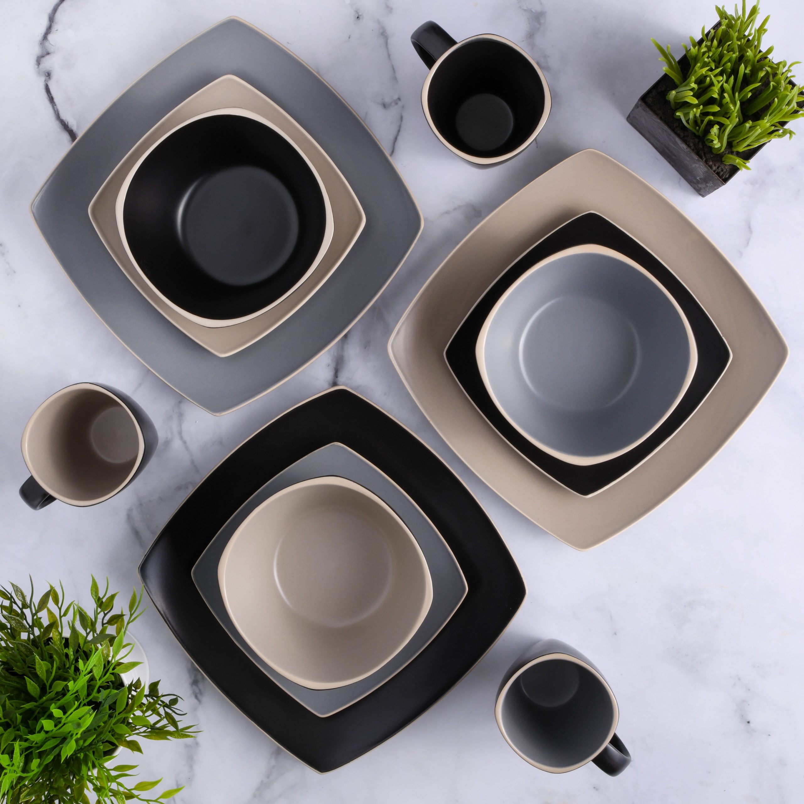 Gibson Elite Soho Lounge Square 16-Piece Matte Stoneware Dinnerware Set - Image 3