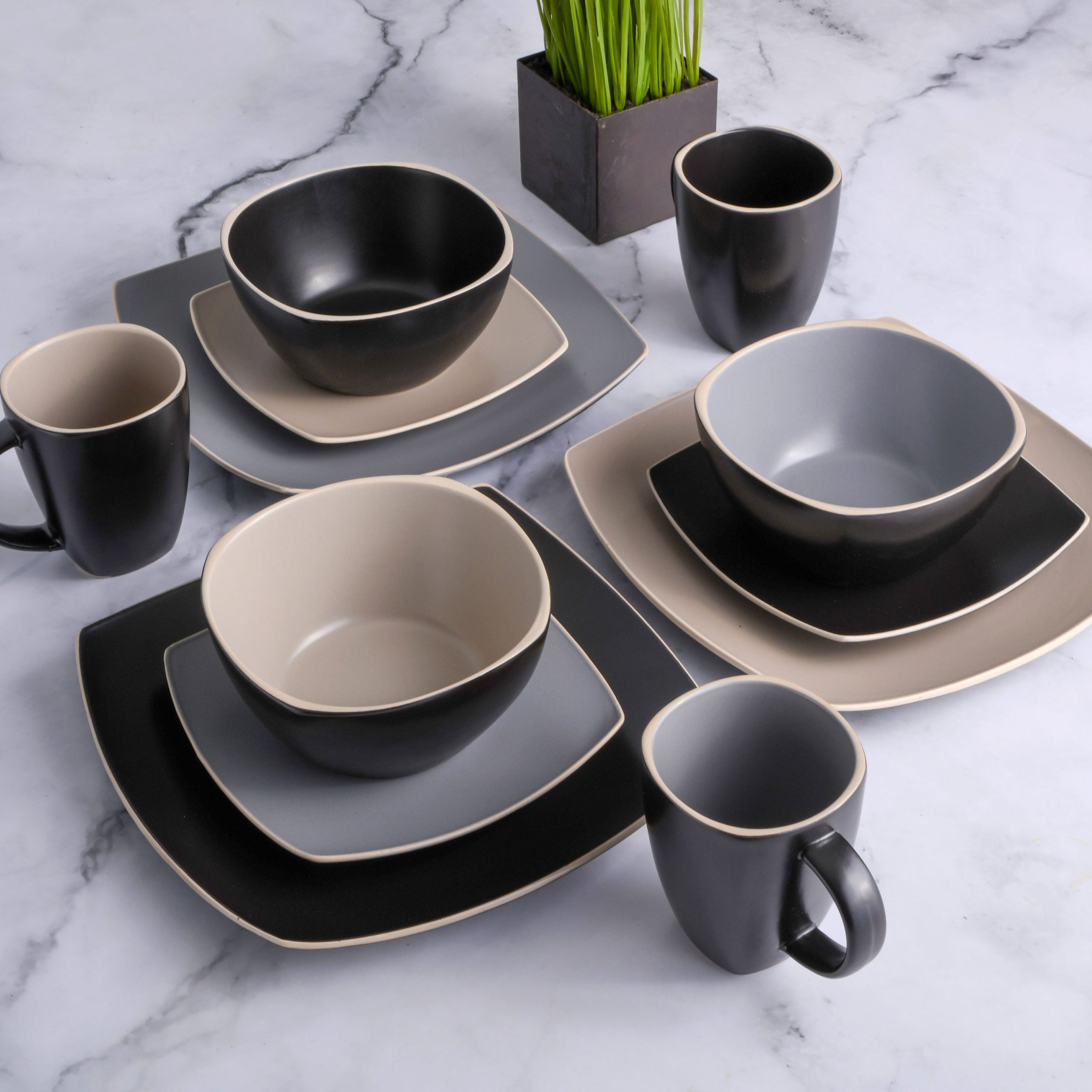 Gibson Elite Soho Lounge Square 16-Piece Matte Stoneware Dinnerware Set - Image 2