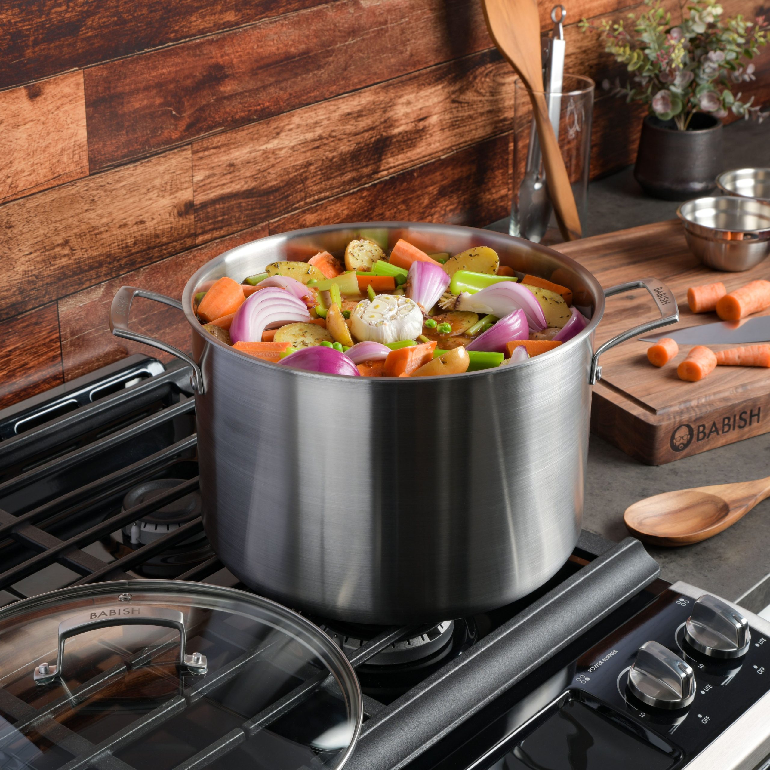 Babish Tri-Ply Stainless Steel Professional Grade Stock Pot w/Lid, 12-Quart - Image 4