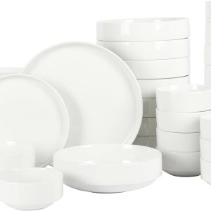 Gibson Home Rothernberg Stackable 40 Piece, Service for 8, White Porcelain Plates and Bowls Set