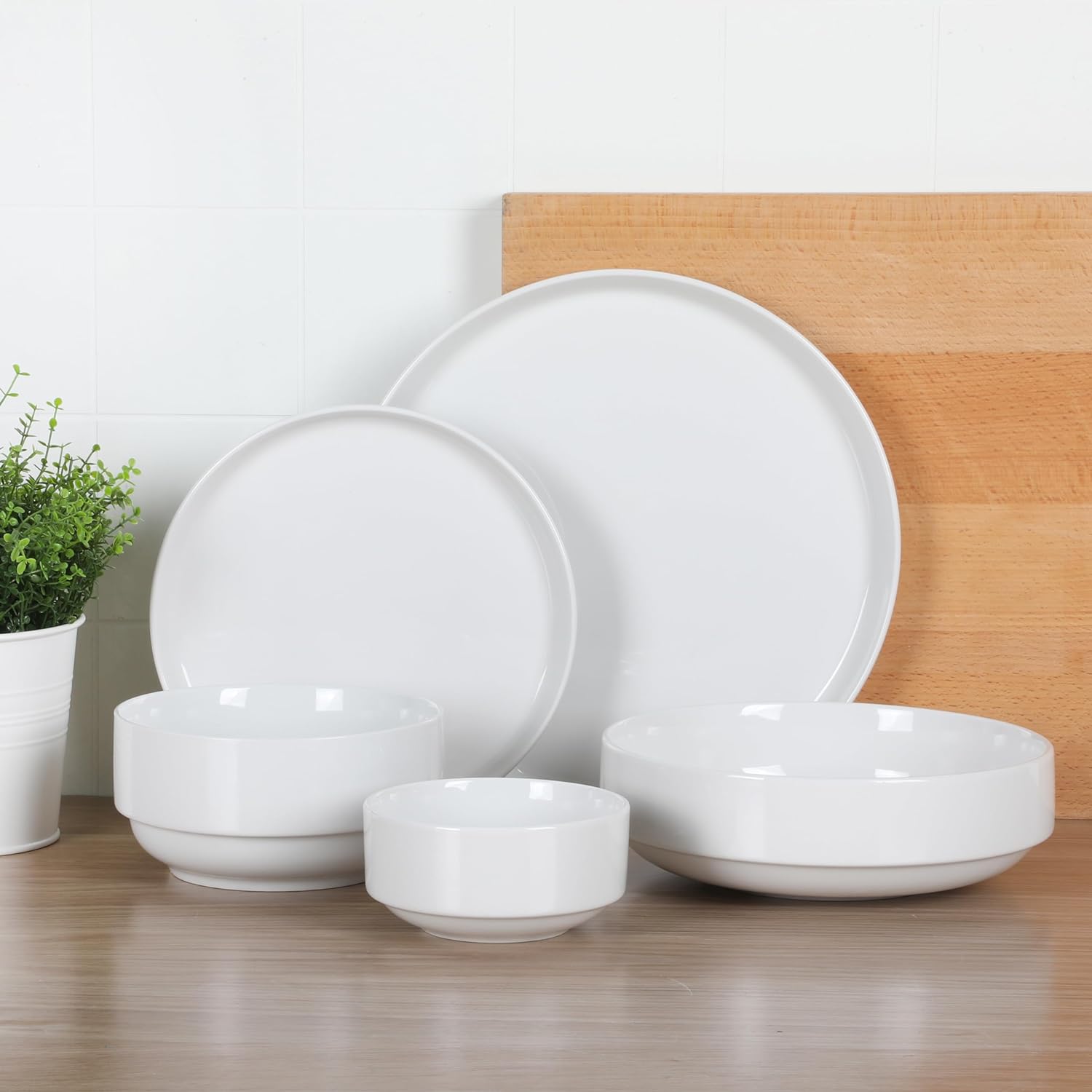 Gibson Home Rothernberg Stackable 40 Piece, Service for 8, White Porcelain Plates and Bowls Set - Image 4