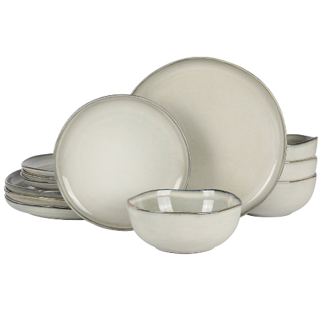 Gibson Soho Lounge Nardini 12 Piece (Service for 4) Plates and Bowls Reactive Glaze Dishes Stoneware Ceramic Dinnerware Set - Black and Blue - Image 13