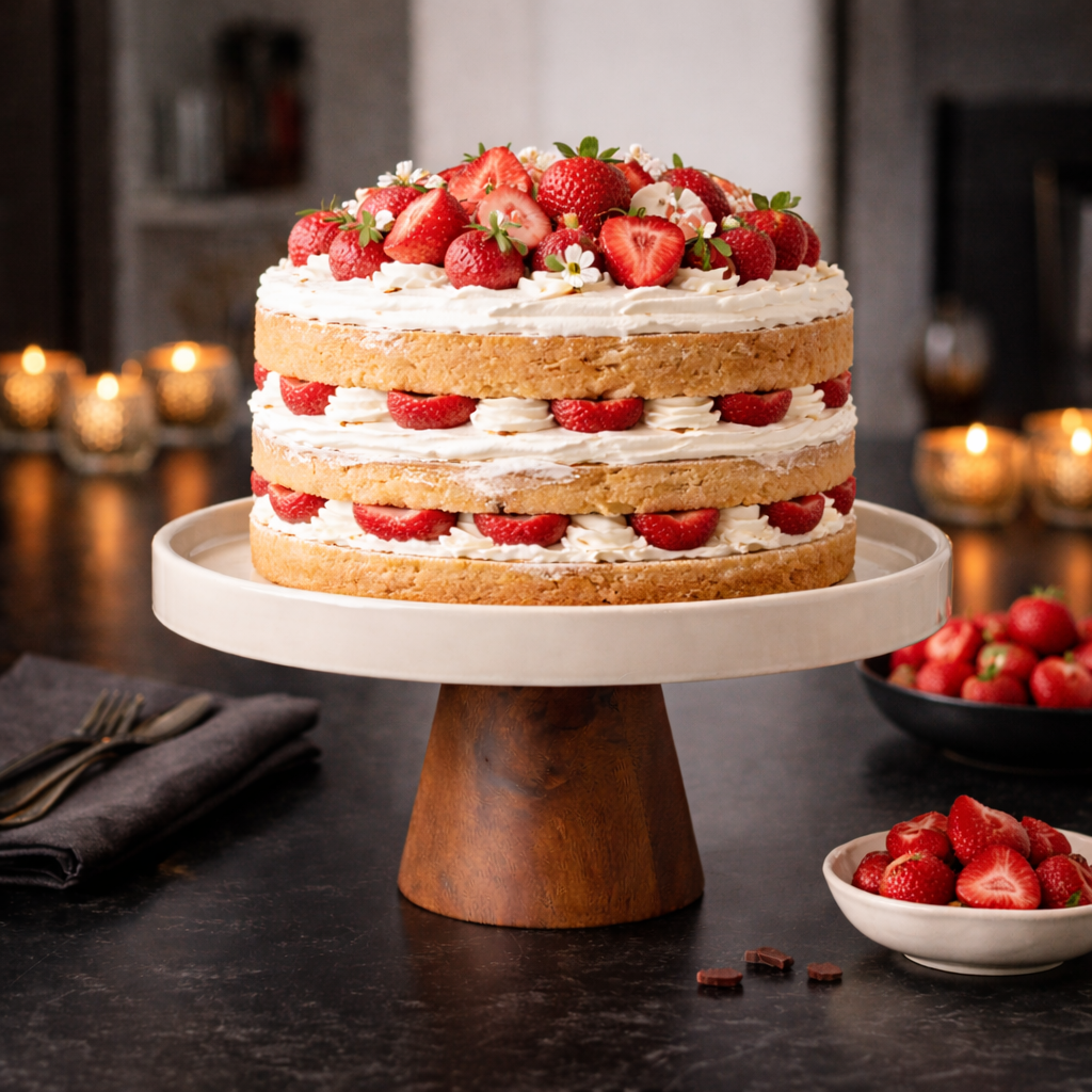 Gibson Elite 10.7-Inch Stoneware Cake Stand with Acacia Wood Base – Taupe Round Dessert Display Stand for Cakes, Cupcakes & Party Entertaining - Image 2