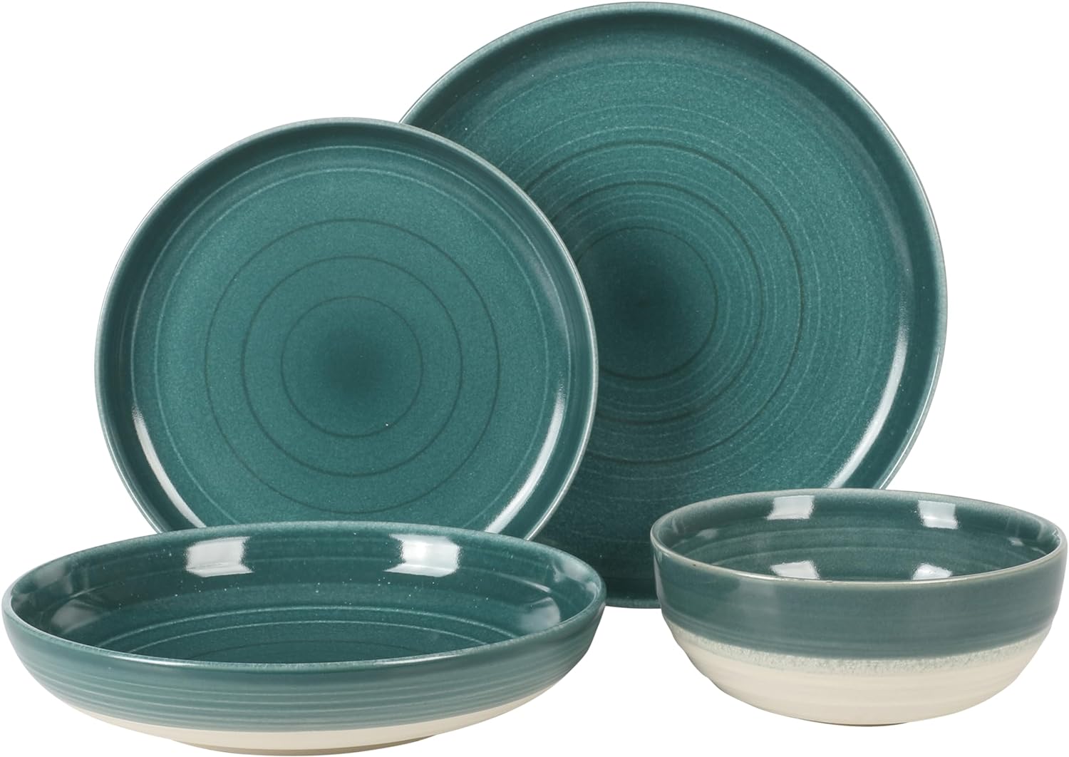 Gibson Elite Clarina 16 Piece Double Bowl Stoneware Reactive Glaze Round Plates and Bowls Dinnerware Set - Teal - Image 3